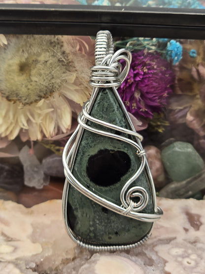 Hand-crafted Wire Wrapped Kambaba Jasper Crystal Pendant