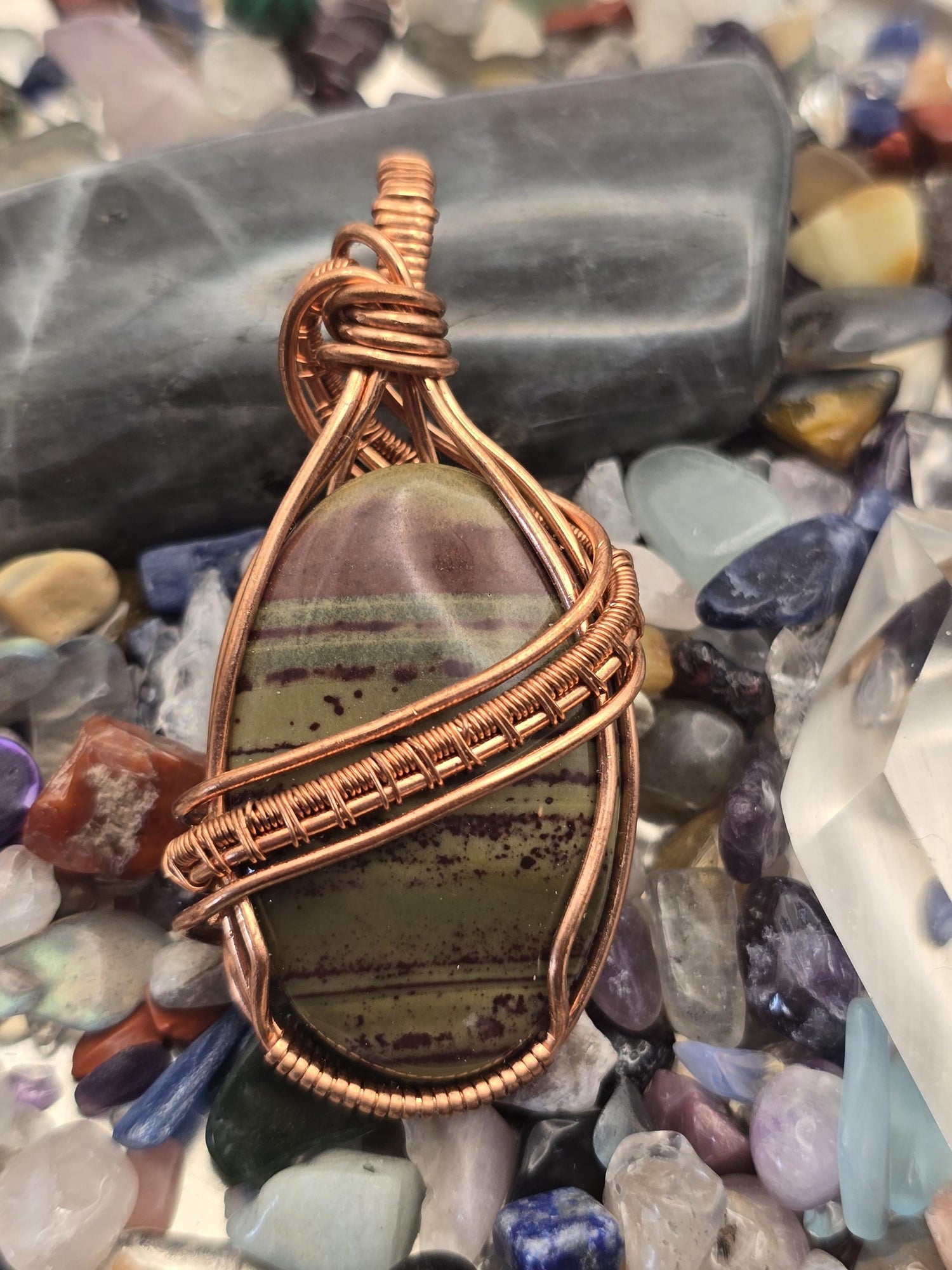 Hand-crafted Wire Wrapped Australian Imperial Jasper Crystal Pendant