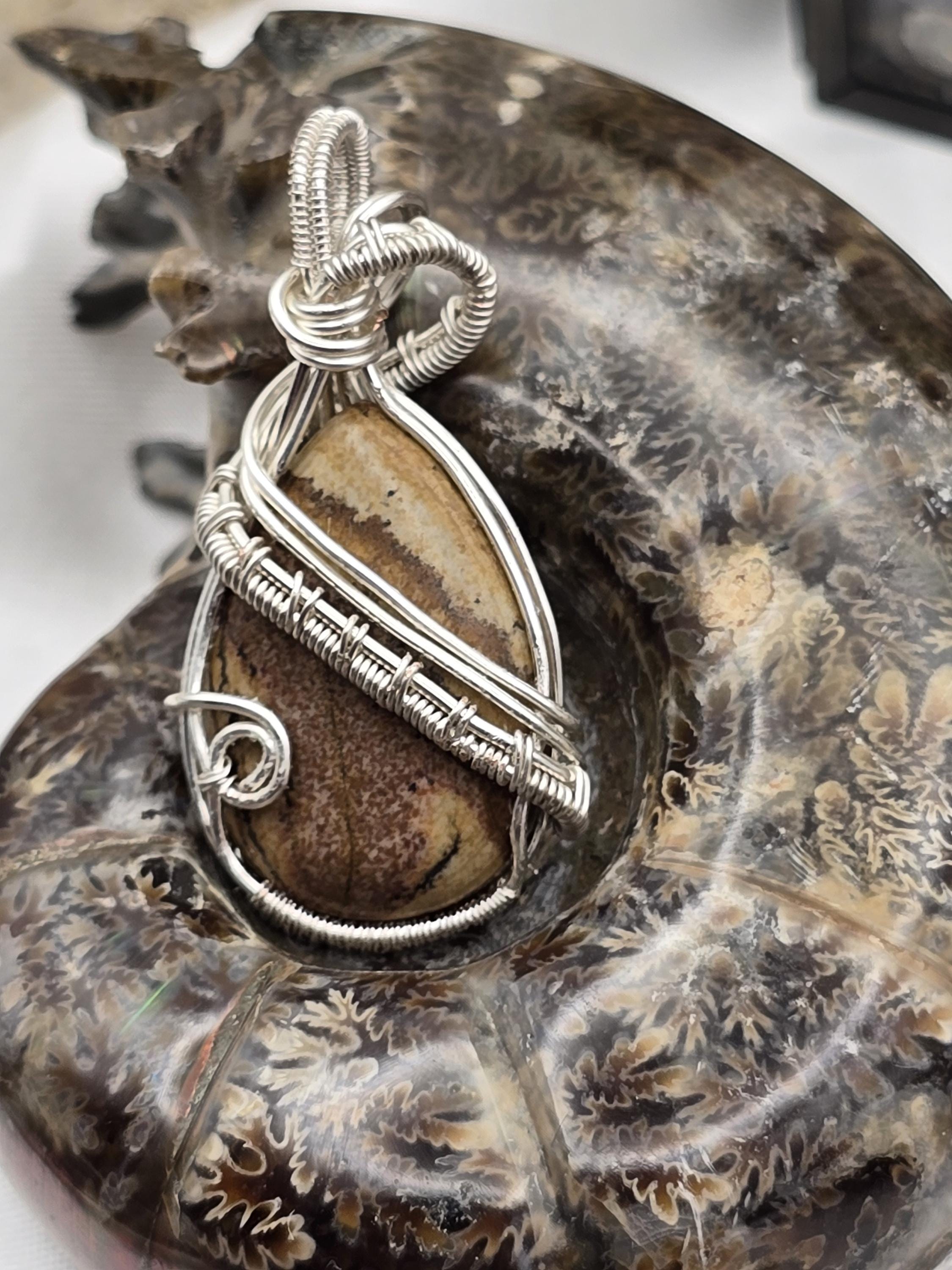 Hand-crafted Wire Wrapped Picture Jasper Crystal Pendant