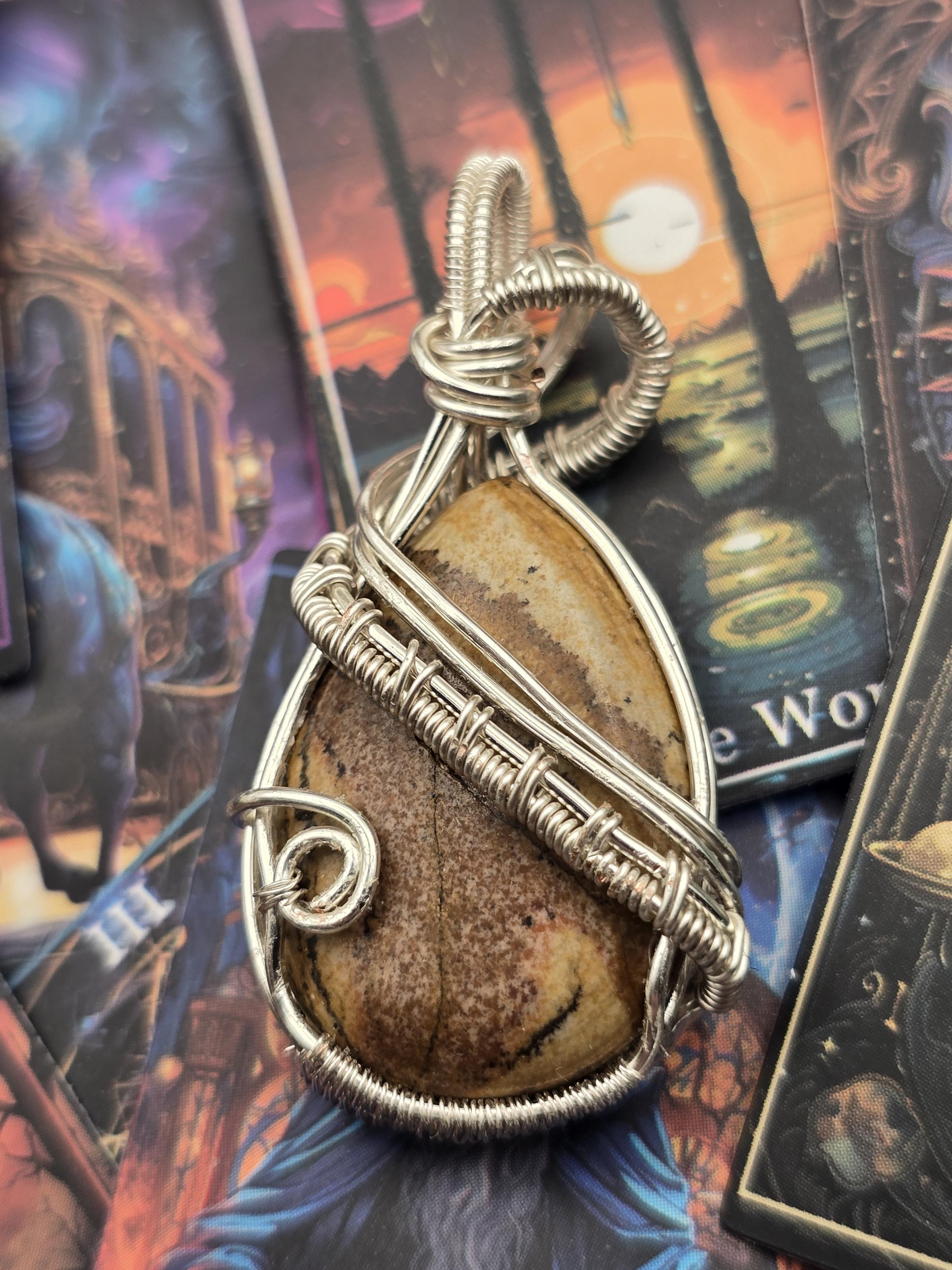 Hand-crafted Wire Wrapped Picture Jasper Crystal Pendant