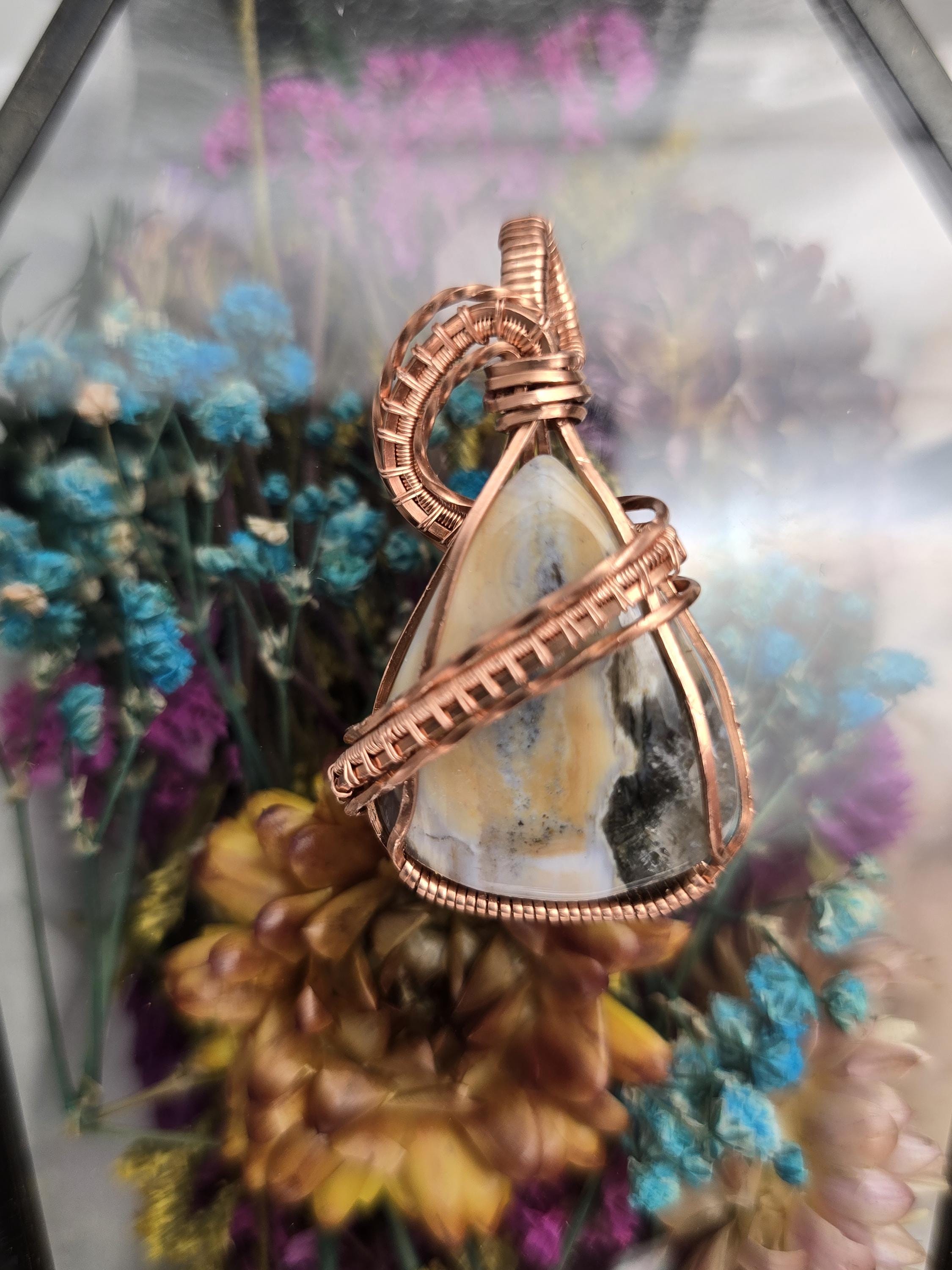 Hand-crafted Wire Wrapped Orbicular Ocean Jasper Crystal Pendant