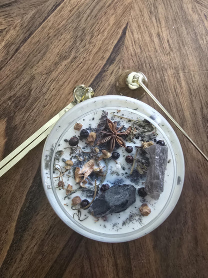 Protection Spell Candle- Obsidian &amp; Herb Blend — Banishing • Warding • Energetic Shield