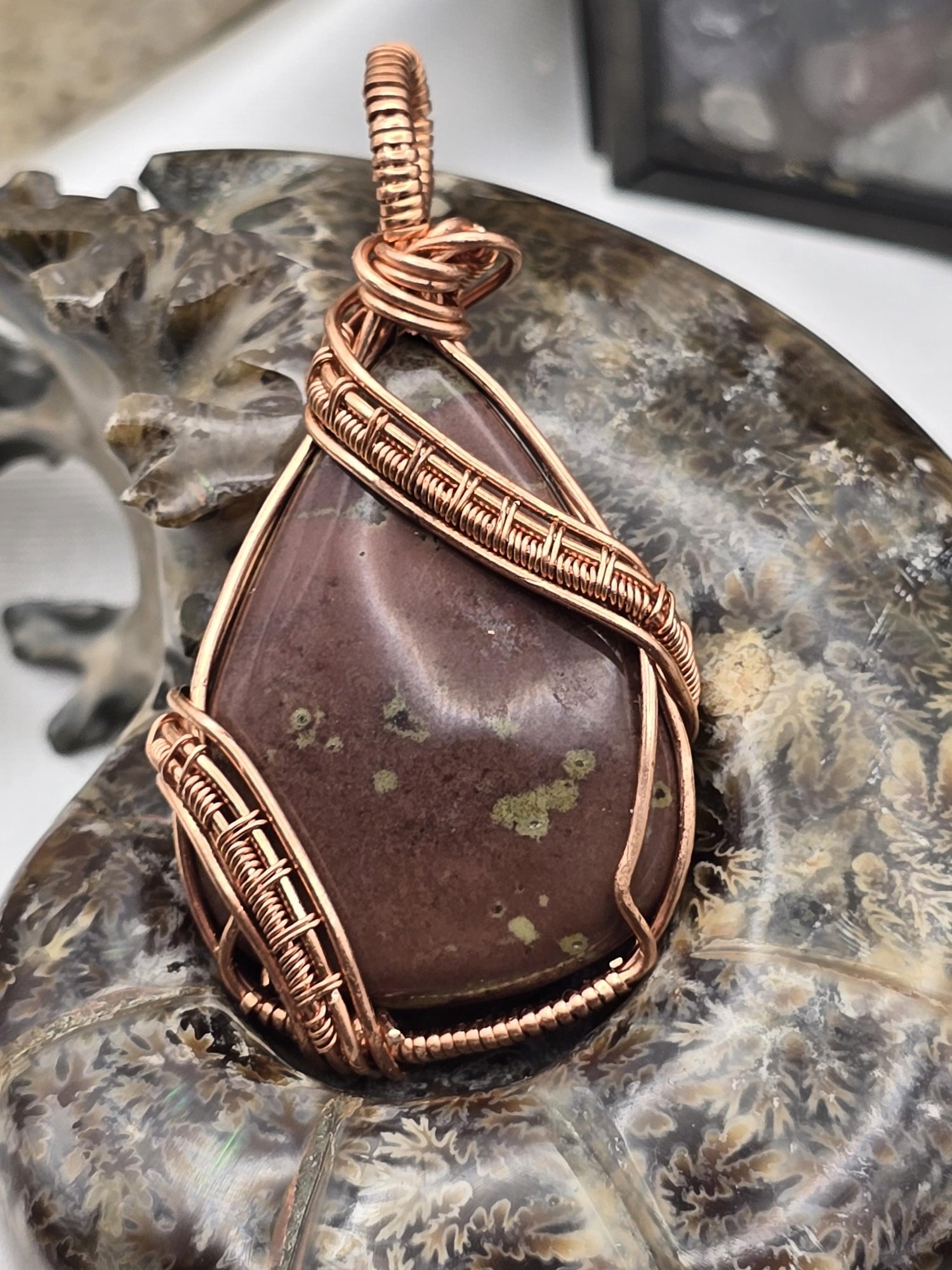 Hand-crafted Wire Wrapped Ocean Jasper Crystal Pendant
