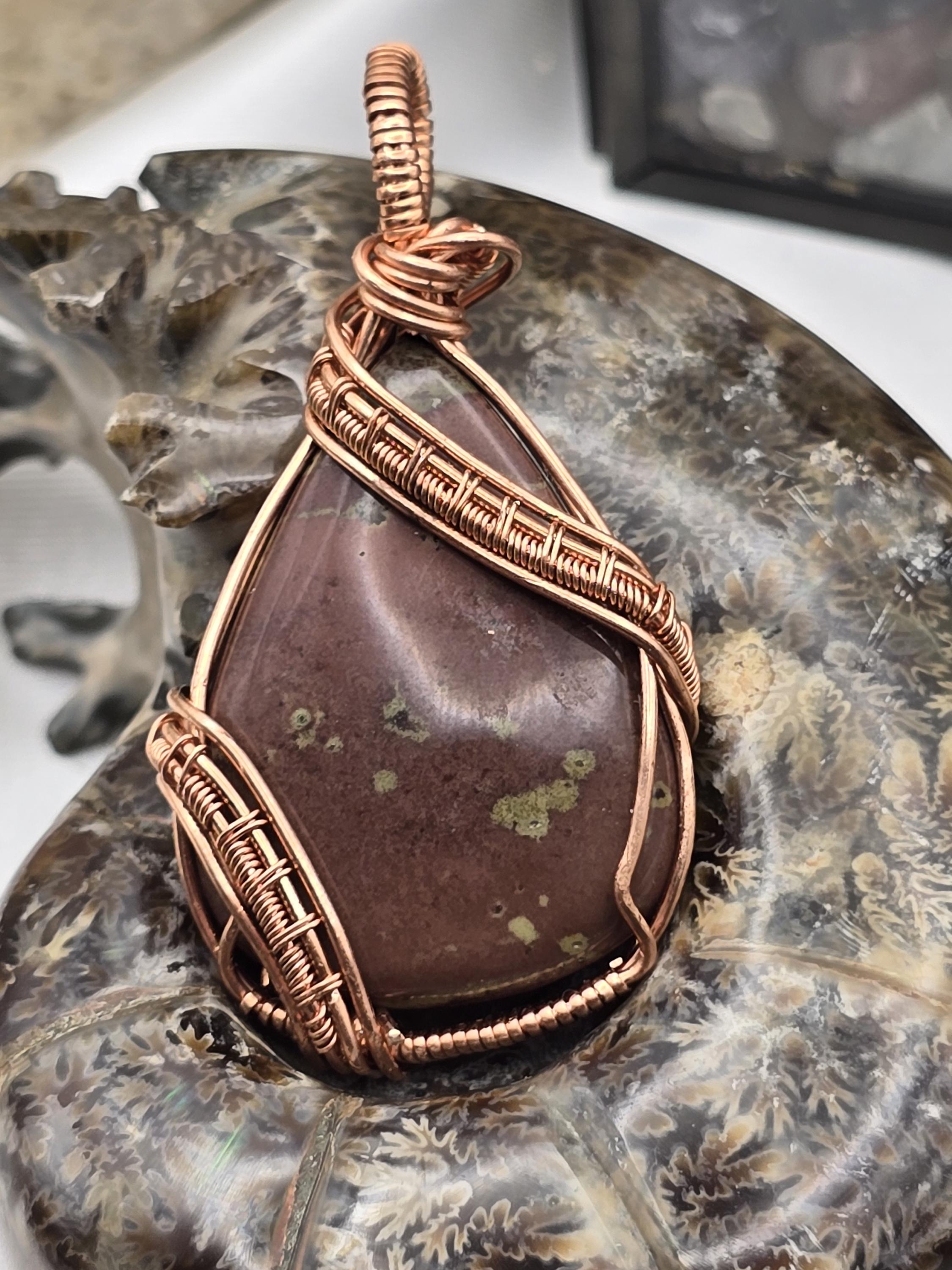 Hand-crafted Wire Wrapped Ocean Jasper Crystal Pendant
