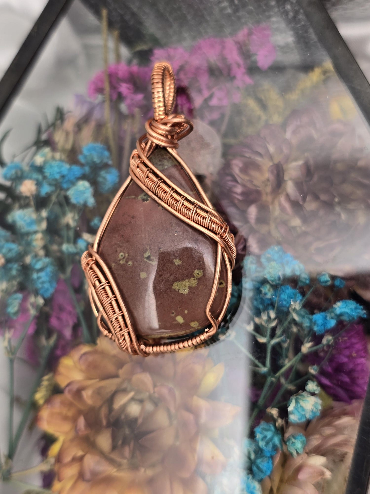 Hand-crafted Wire Wrapped Ocean Jasper Crystal Pendant