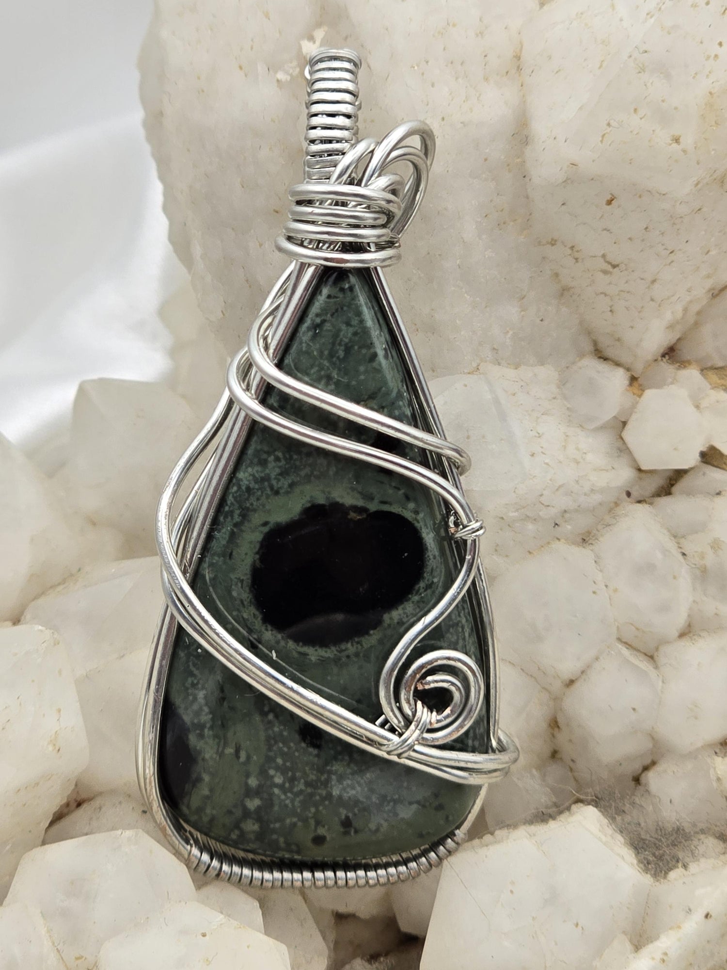 Hand-crafted Wire Wrapped Kambaba Jasper Crystal Pendant