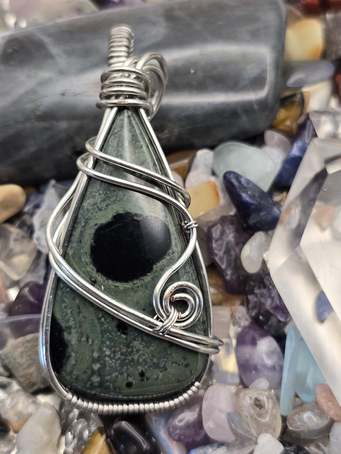 Hand-crafted Wire Wrapped Kambaba Jasper Crystal Pendant