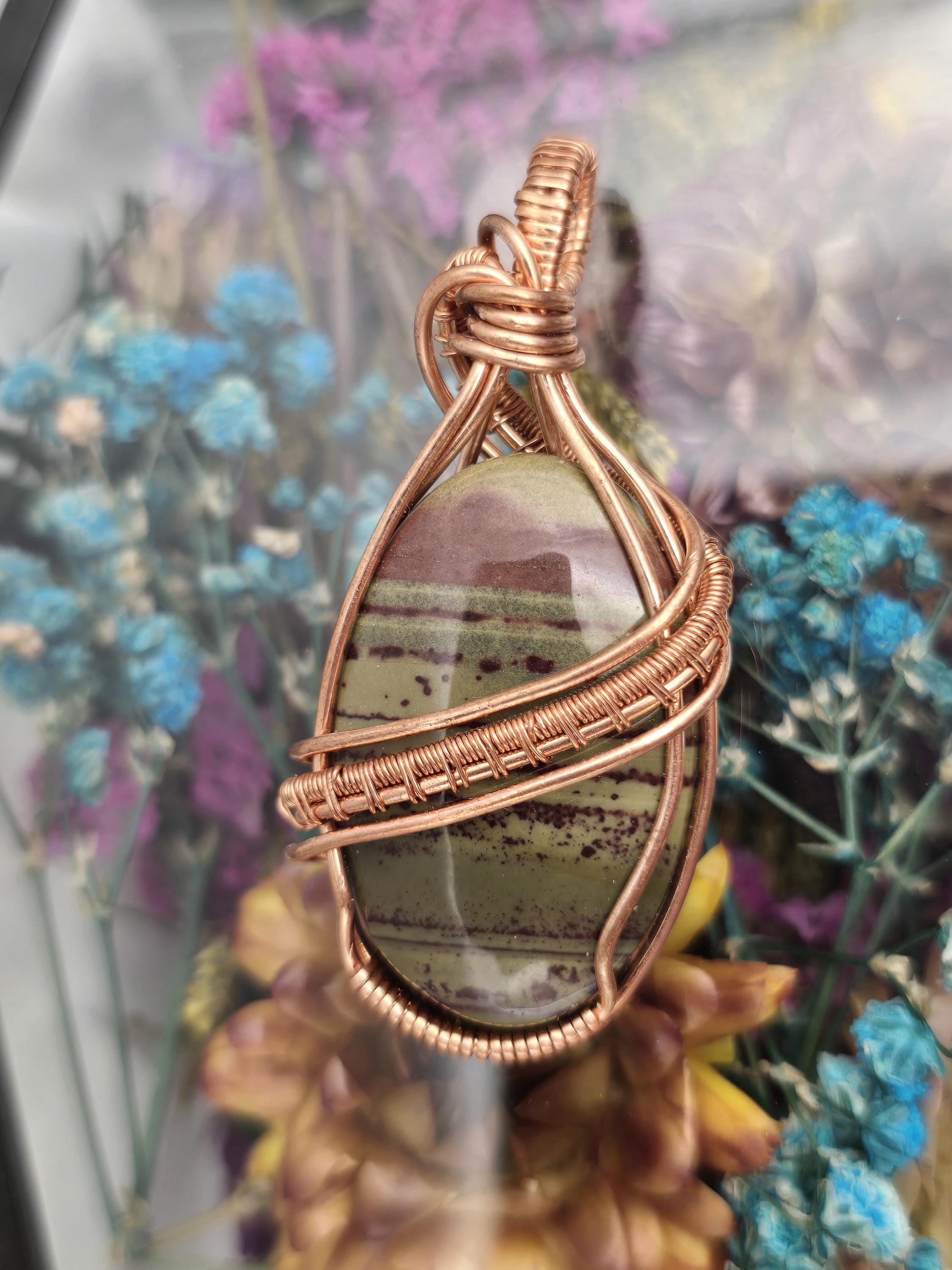 Hand-crafted Wire Wrapped Australian Imperial Jasper Crystal Pendant