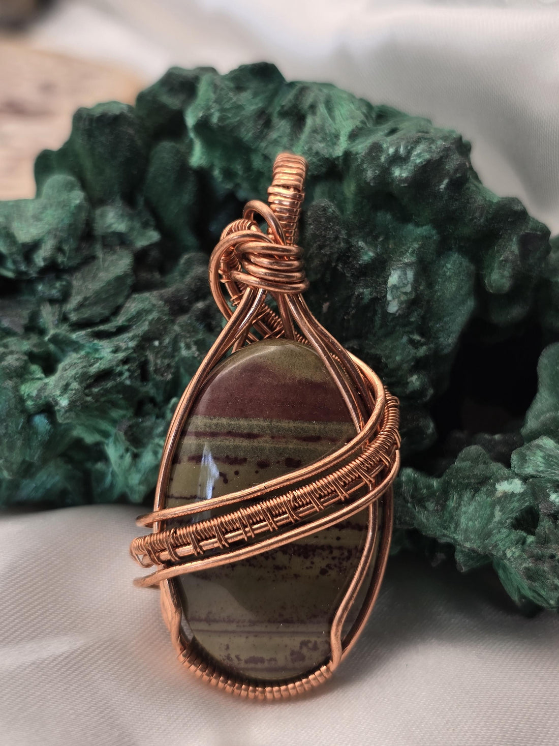 Hand-crafted Wire Wrapped Australian Imperial Jasper Crystal Pendant