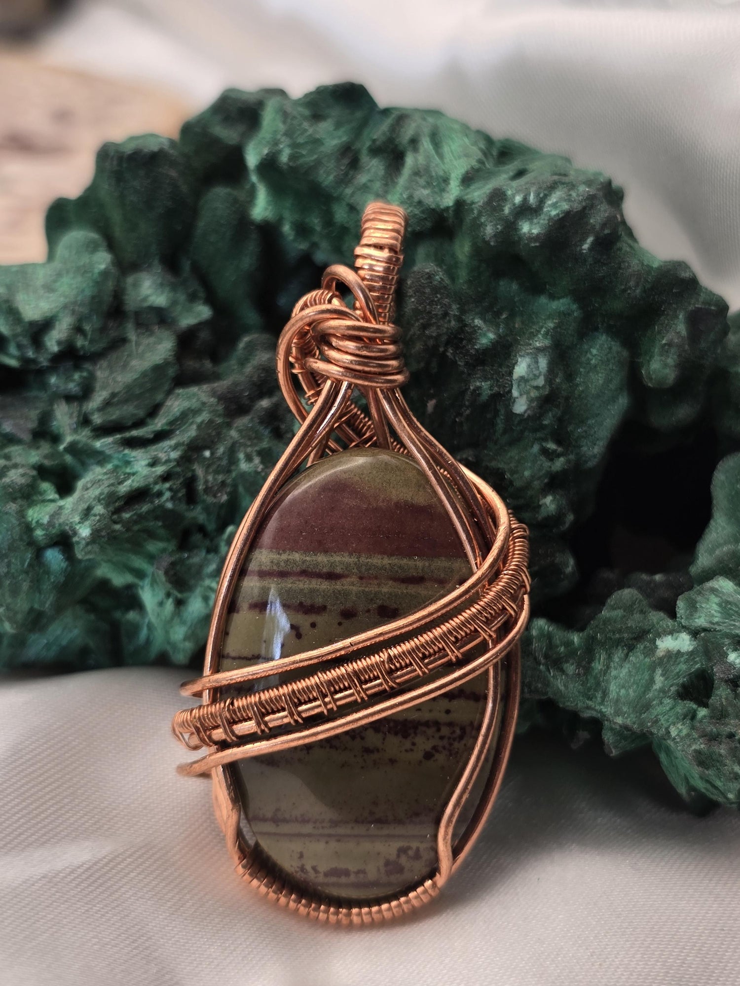 Hand-crafted Wire Wrapped Australian Imperial Jasper Crystal Pendant