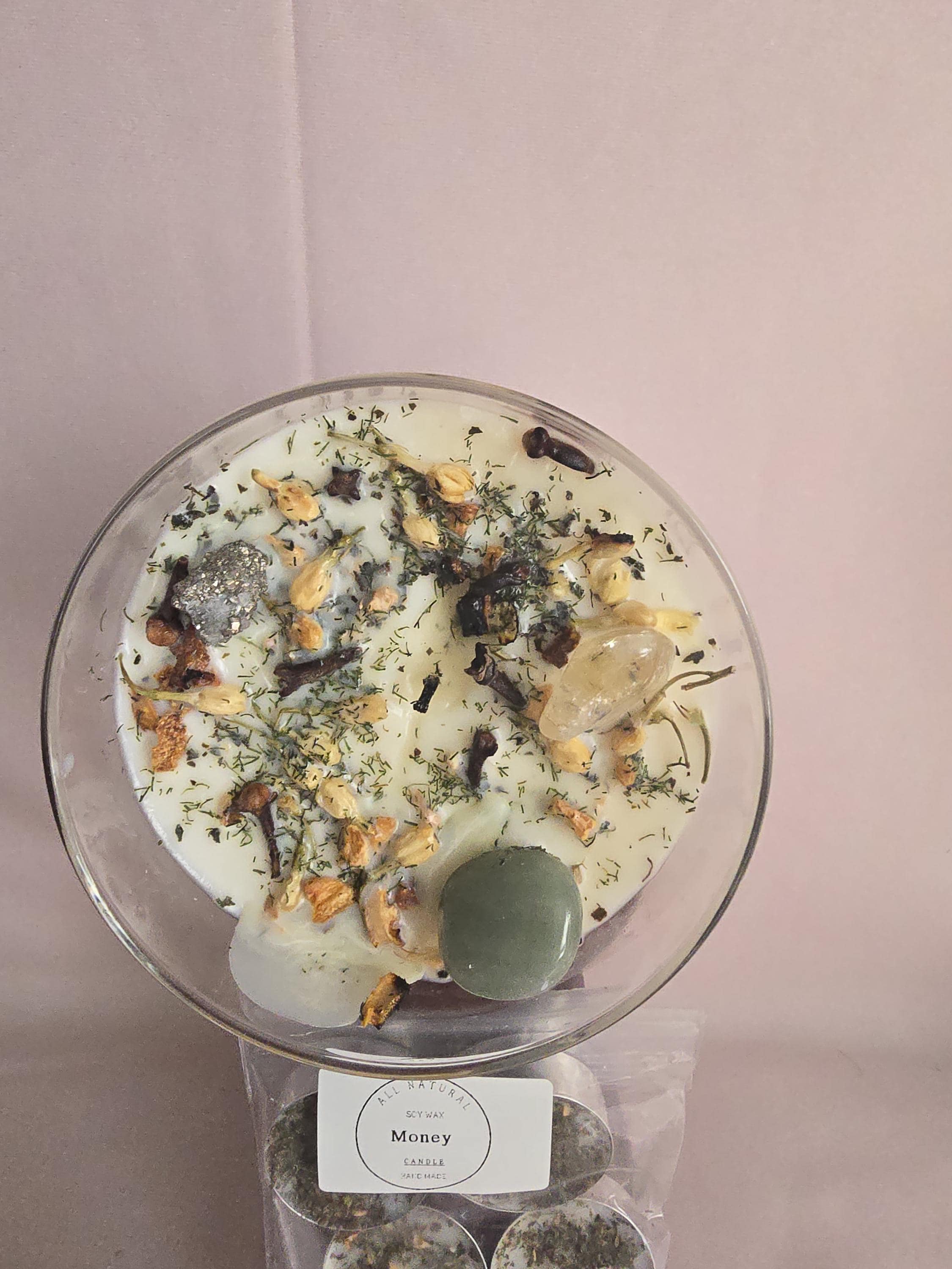 Abundance Intention Candle: Aventurine, Citrine &amp; Pyrite Crystal Blend