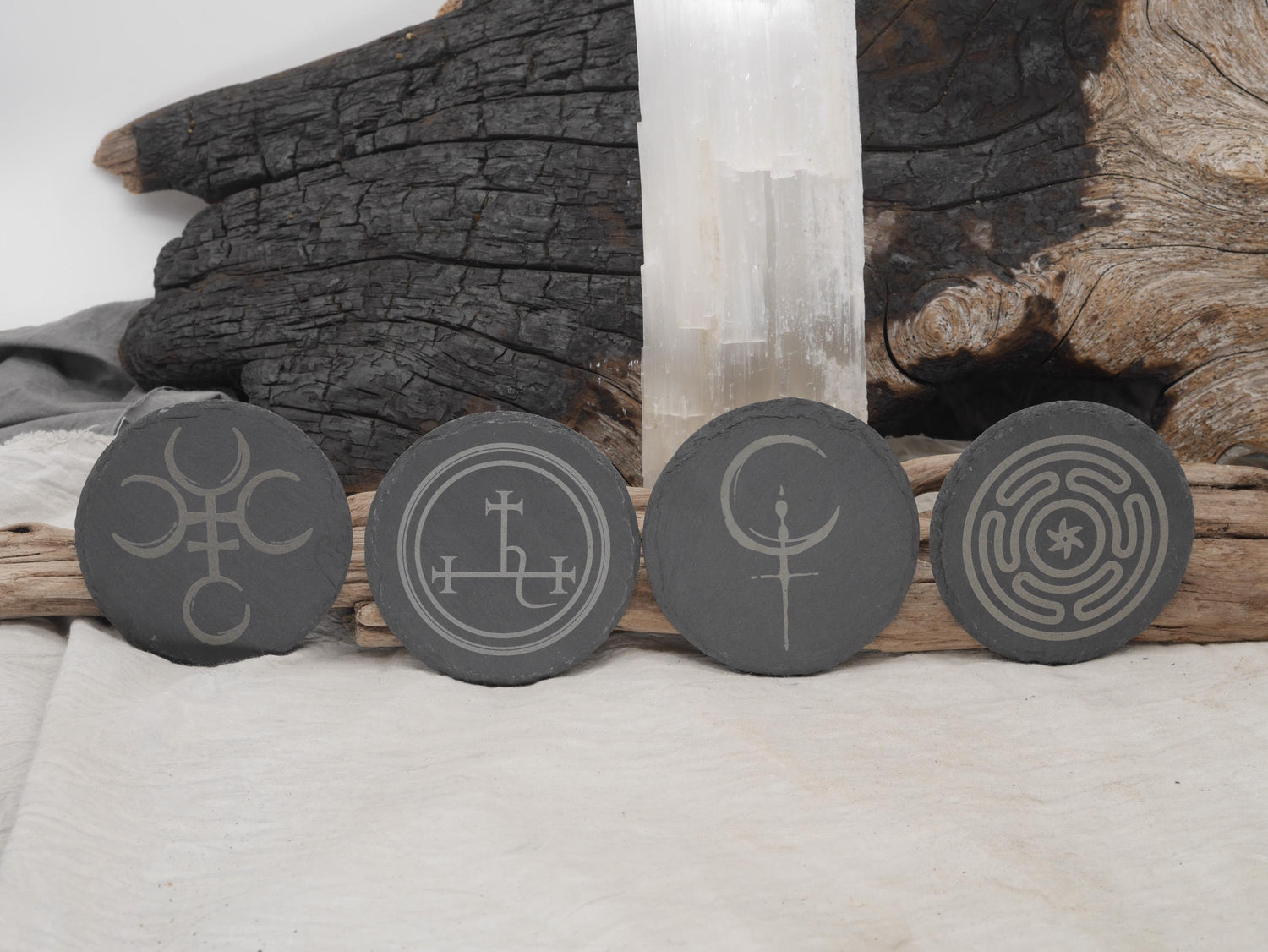 Slate Hecate and Lilith Seals and Sigils Set of Four 4&amp;quot; Tiles - Altar/Coaster