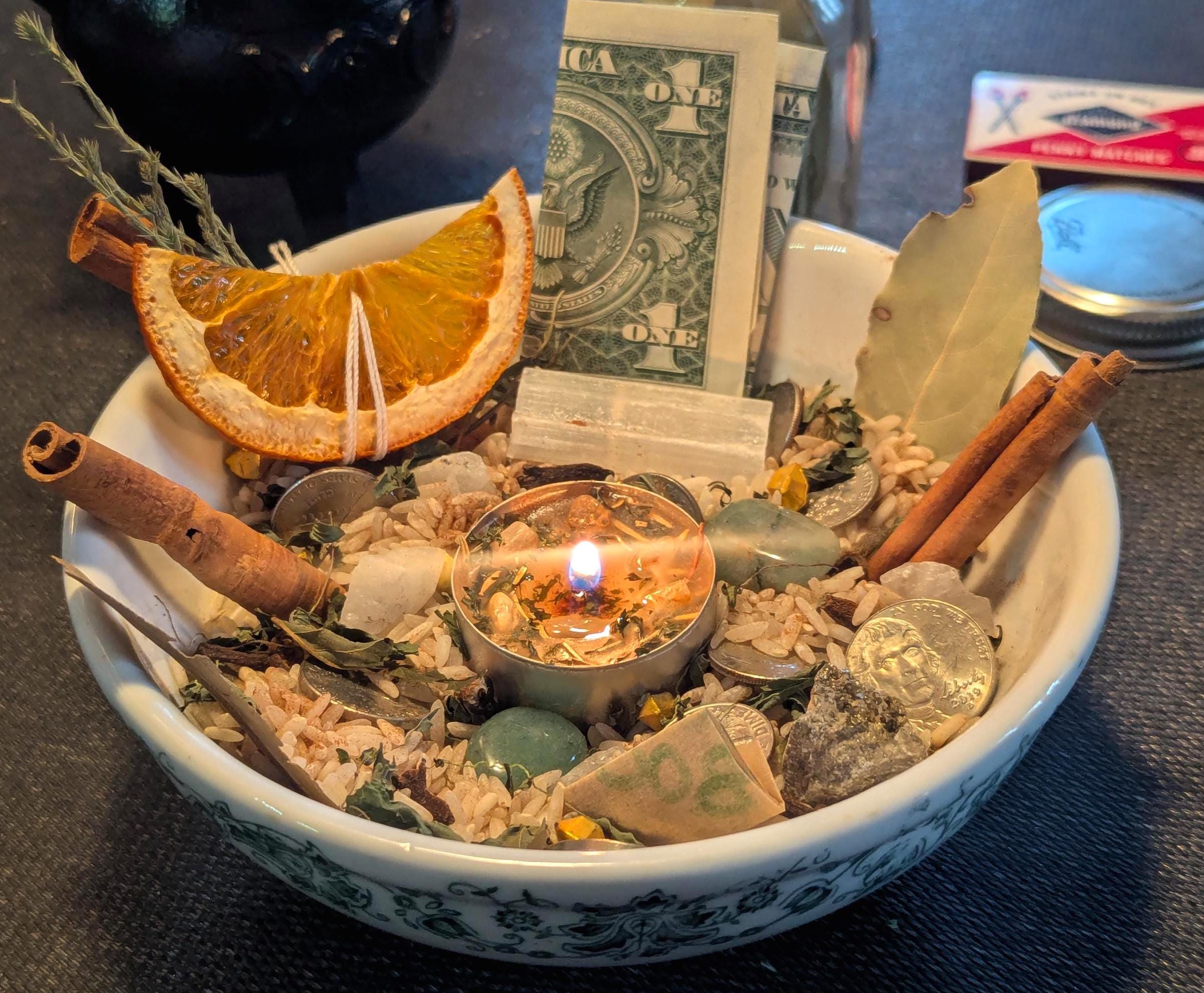 Prosperity Kit | Tea Light &amp; Money Rice | Money Bowl Set