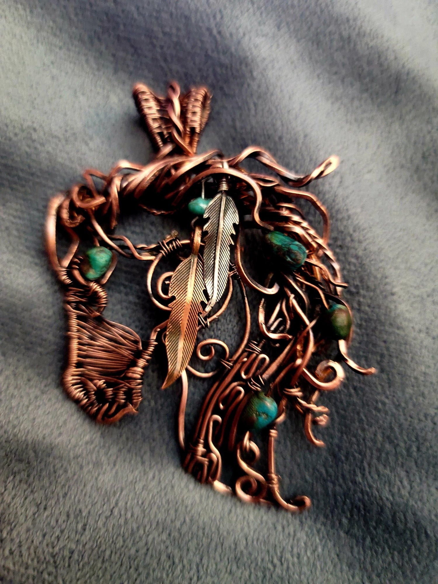 Copper silver mustang horse necklace,horse pendant,equestrian gifts for trainers,horse gifts women, Indian pony, turquoise unique, western
