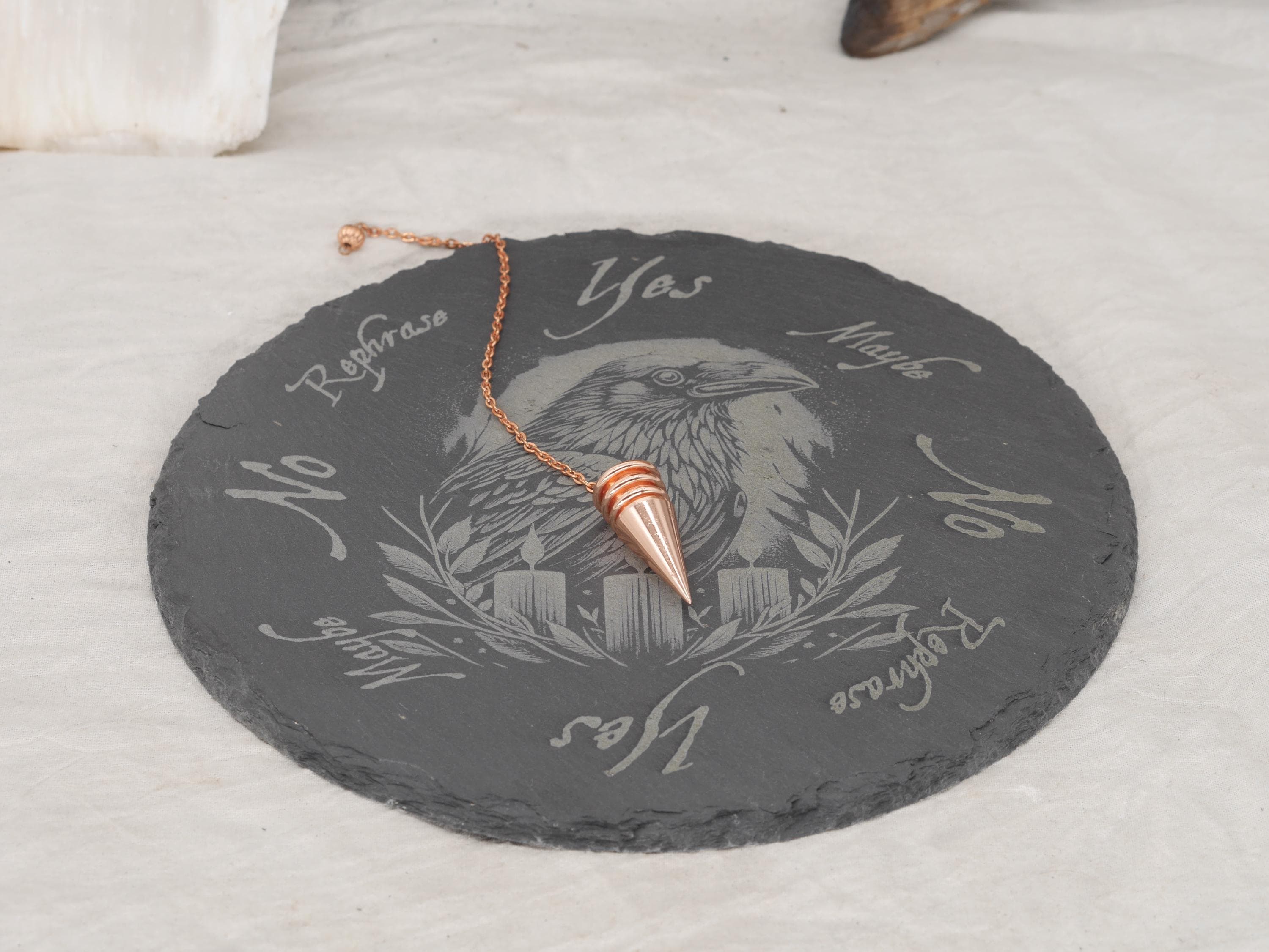 Raven Pendulum Board on Natural Slate - Divination - Magickal and Mysterious - Altar Tray