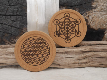 Sacred Geometry Cork Coaster Set (four 4&amp;quot; coasters) - Metatron&amp;