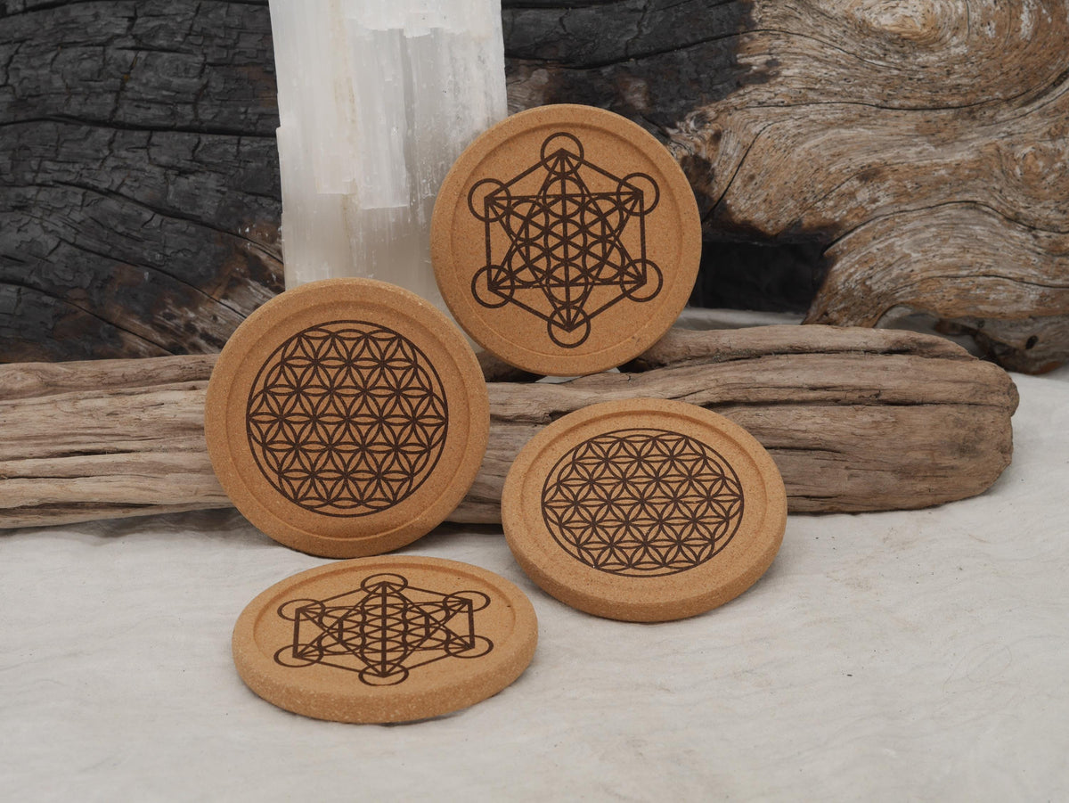Sacred Geometry Cork Coaster Set (four 4&amp;quot; coasters) - Metatron&amp;