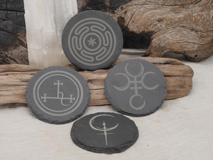 Slate Hecate and Lilith Seals and Sigils Set of Four 4&amp;quot; Tiles - Altar/Coaster
