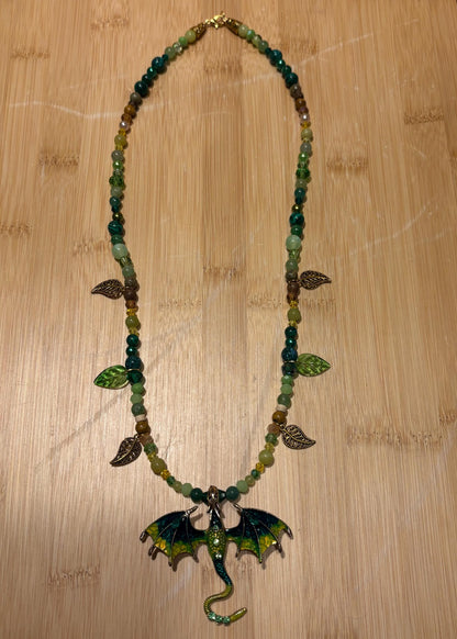 Enerald Canopy Dragon - Handmade Beaded Necklace