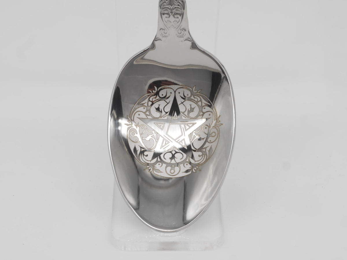 Ornate Pentagram Witches Teaspoon For Stirring In Intent - Engraved Stainless Steel