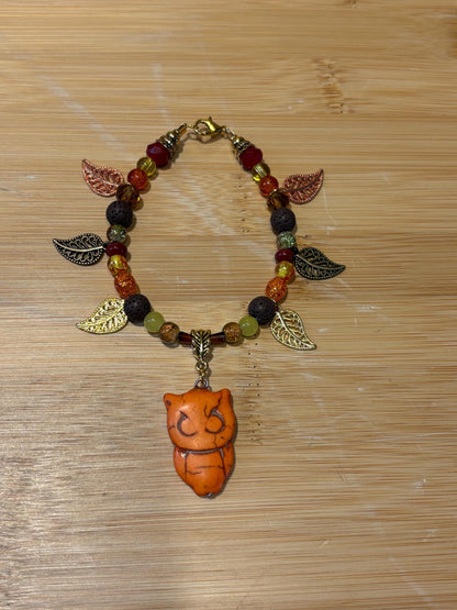 Autumn Owl - Handmade Beaded Charm Bracelet