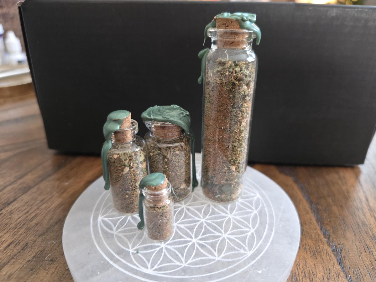 Handcrafted Money Spell Jar - Crystal Herb Blend, Home Altar Supplies