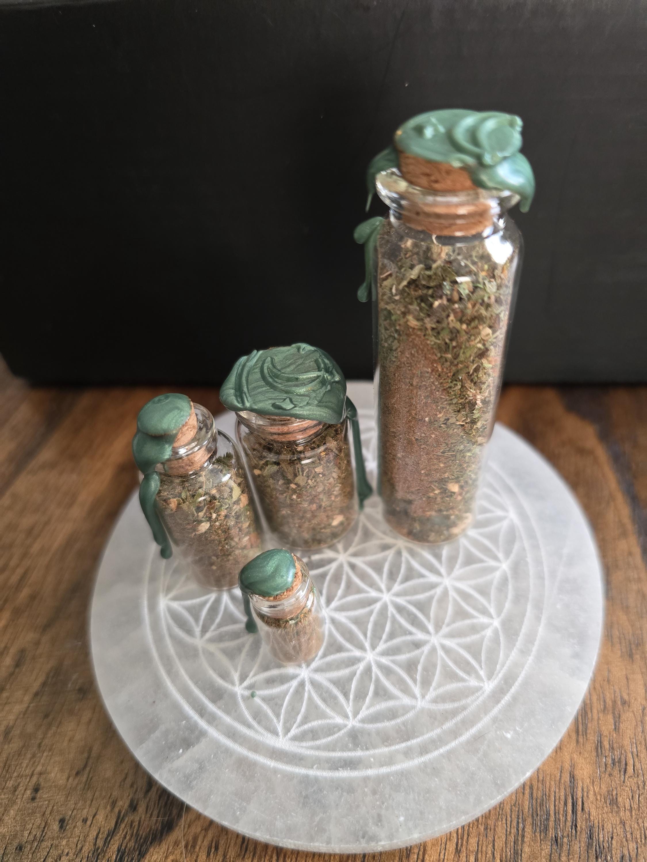 Handcrafted Money Spell Jar - Crystal Herb Blend, Home Altar Supplies