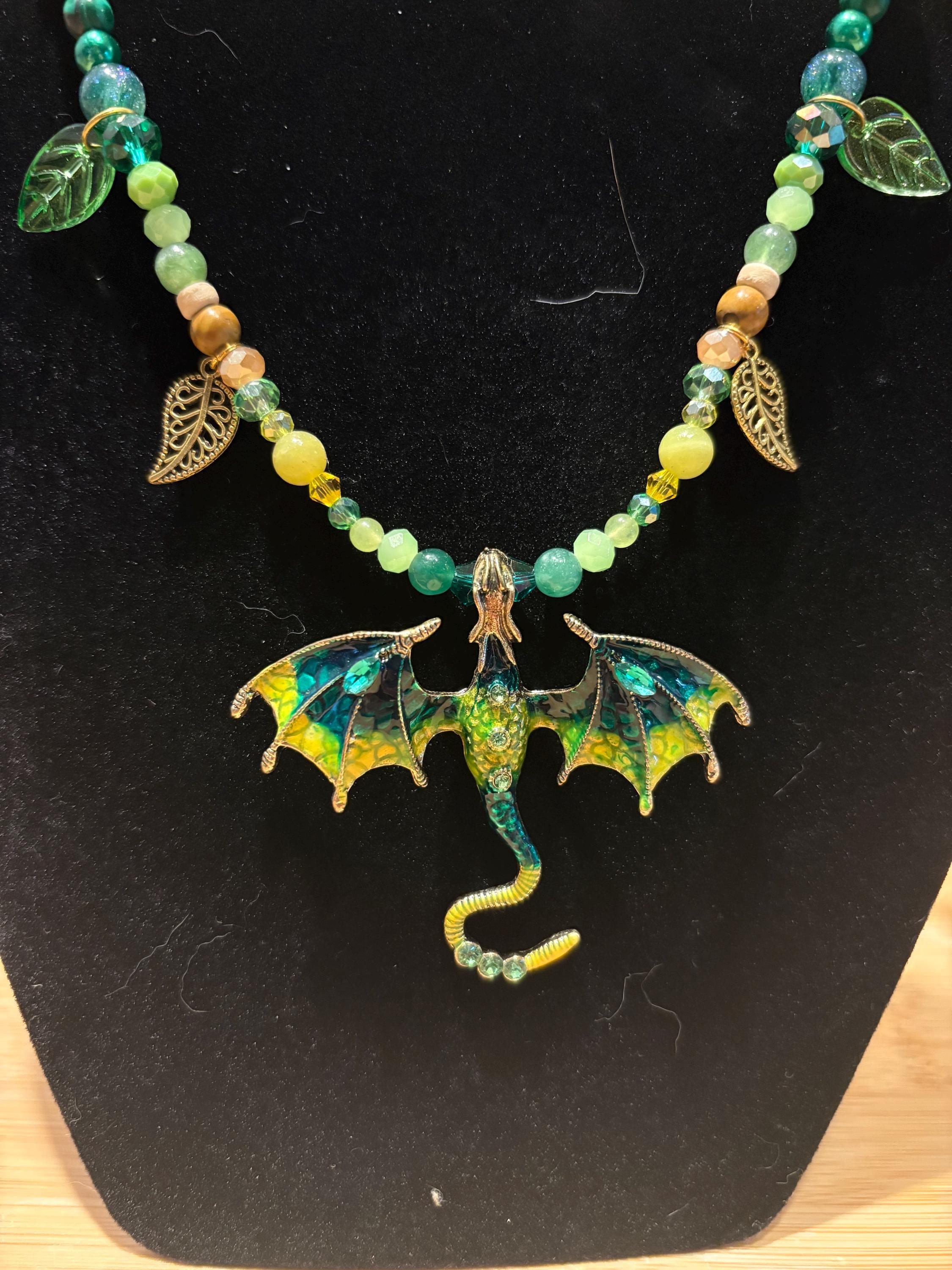 Enerald Canopy Dragon - Handmade Beaded Necklace