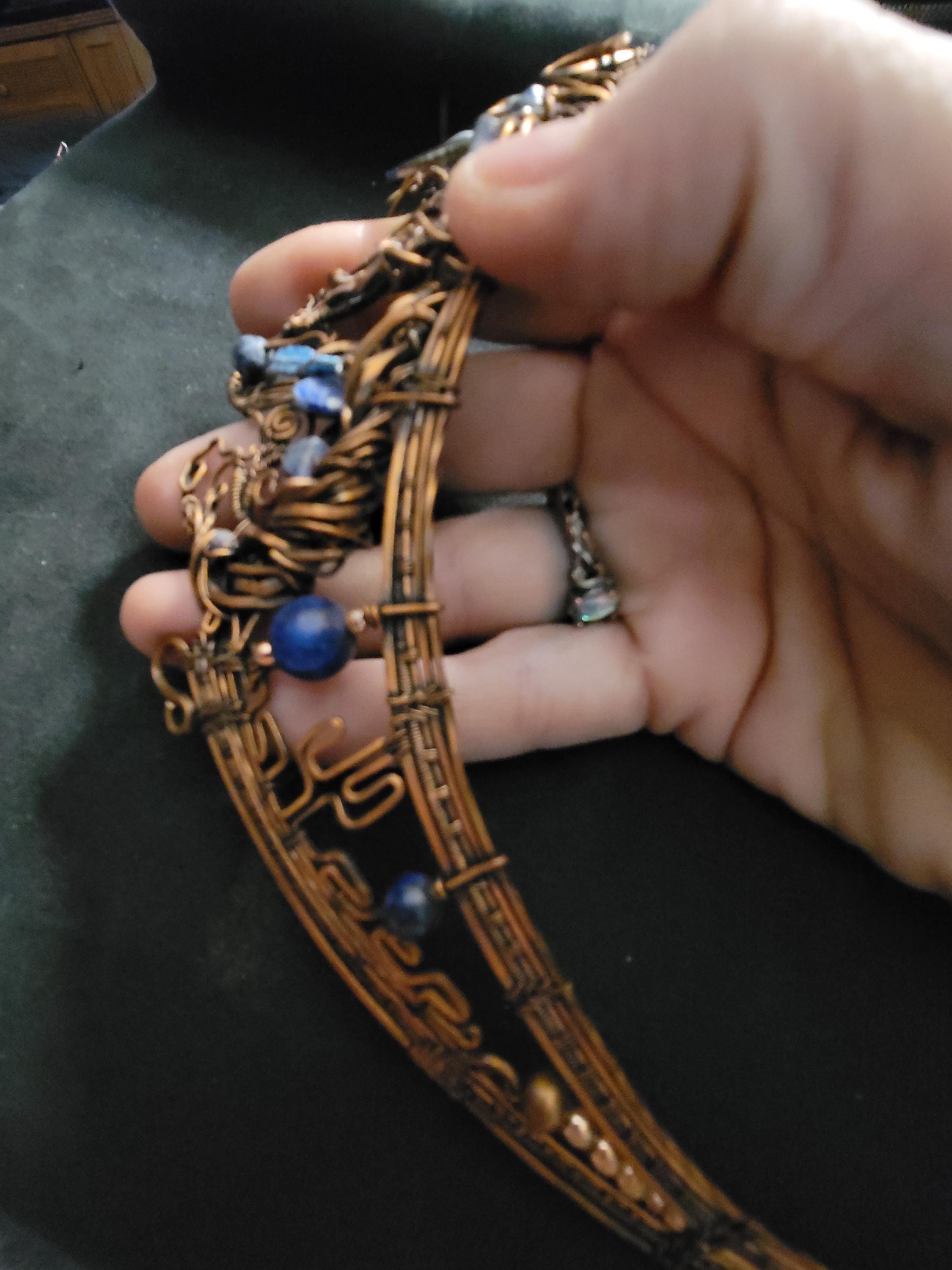 Copper mustang horse necklace,  horse pendant, equestrian gifts for trainers, horse gifts for women, feathers, Indian pony, lapis, saphire