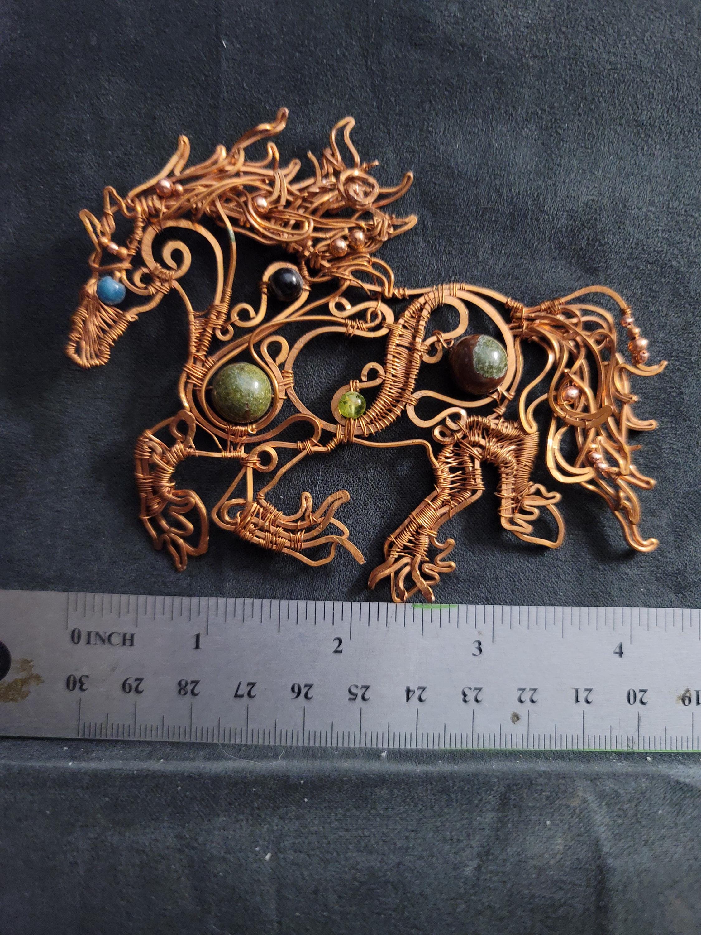 Copper Wire Horse Necklace, horse ornament, horse gifts, blue lace agate wild fresian horse running,dragonsblood Equestrian Pendant