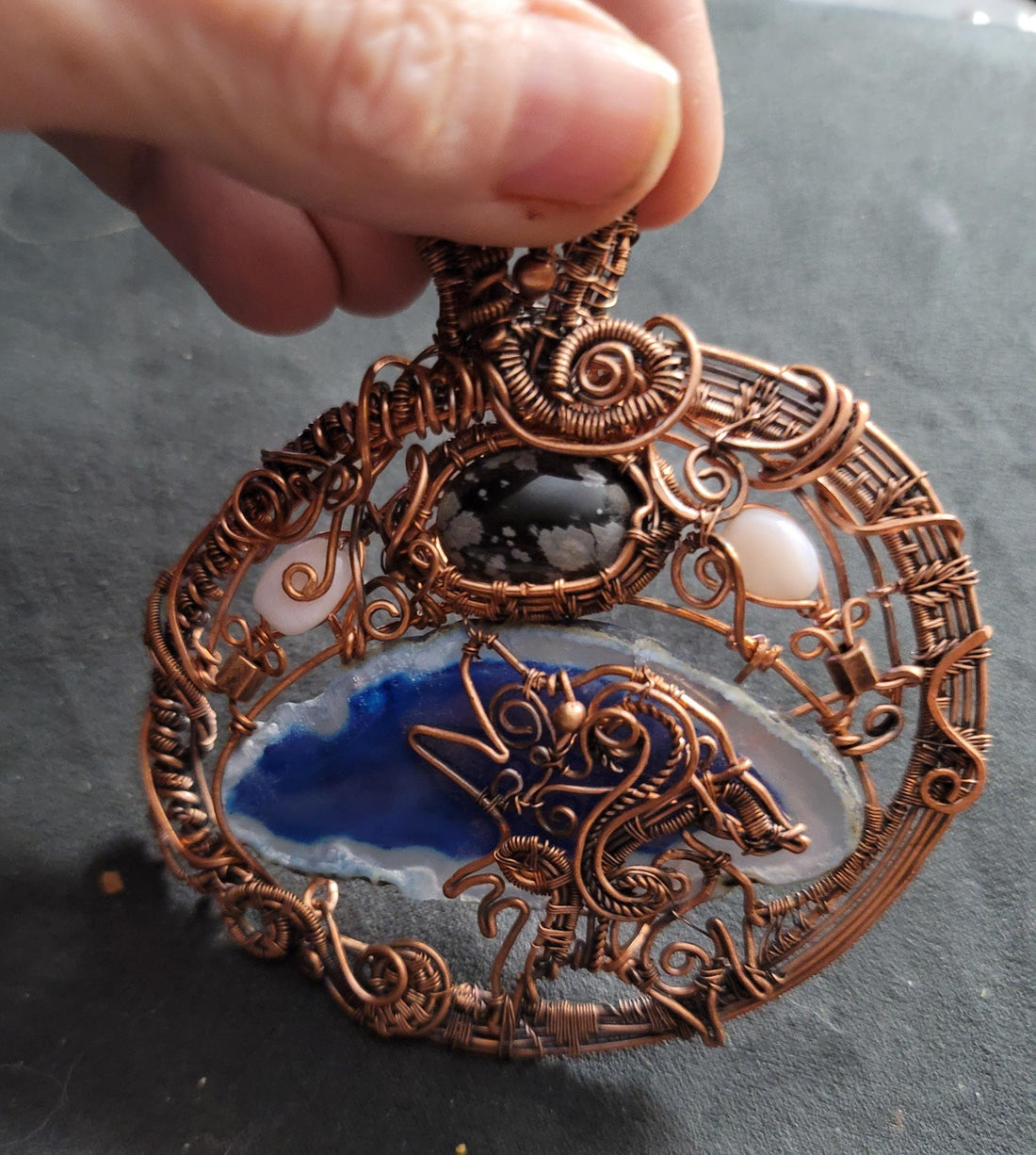 Copper spirit animal wolf necklace men, bohemian jewelry women, copper jewelry handmade, coyote necklace, southwestern,wolf, agate, amethyst