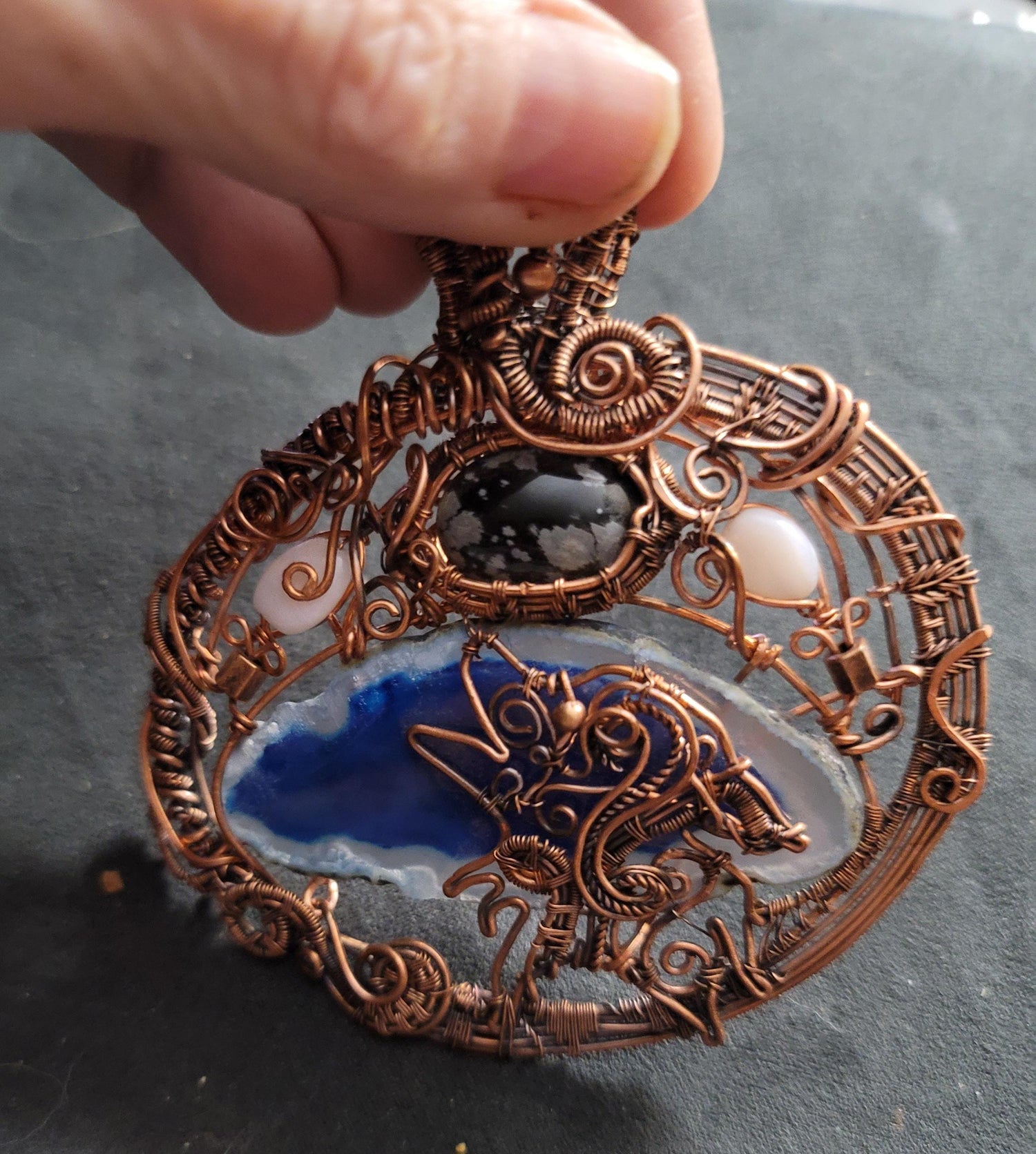 Copper spirit animal wolf necklace men, bohemian jewelry women, copper jewelry handmade, coyote necklace, southwestern,wolf, agate, amethyst