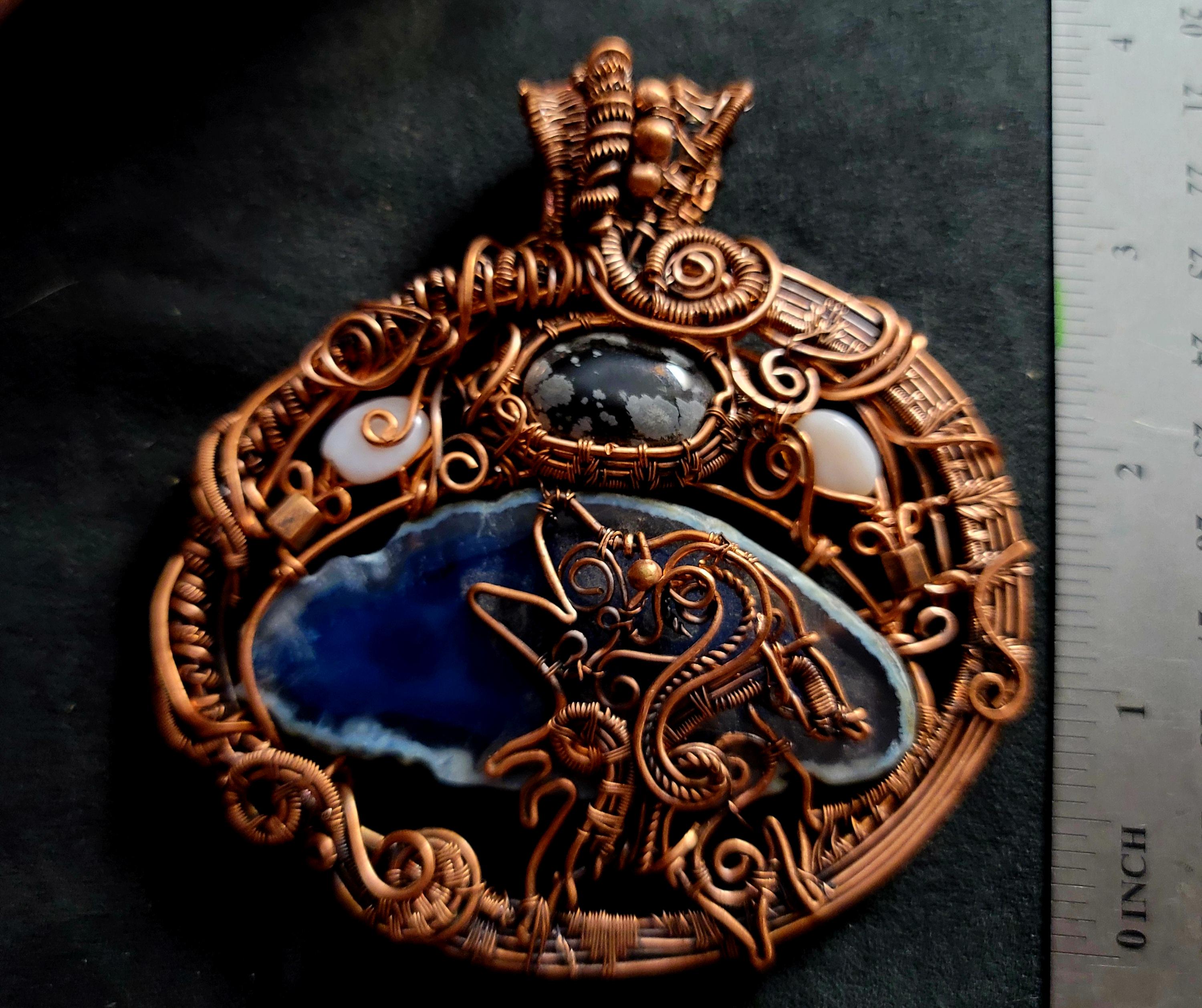 Copper spirit animal wolf necklace men, bohemian jewelry women, copper jewelry handmade, coyote necklace, southwestern,wolf, agate, amethyst