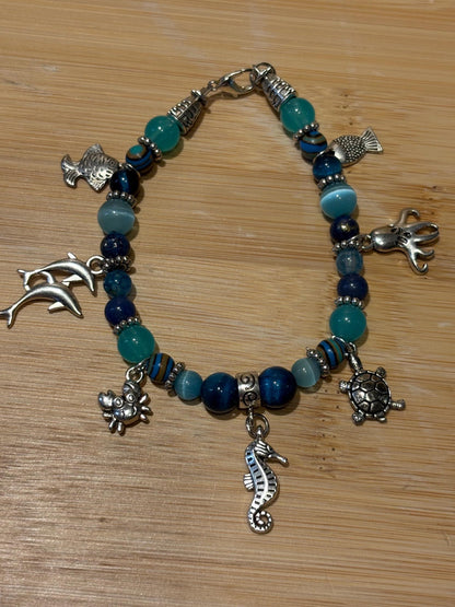 Ocean Friends - Handmade Beaded Charm Bracelet