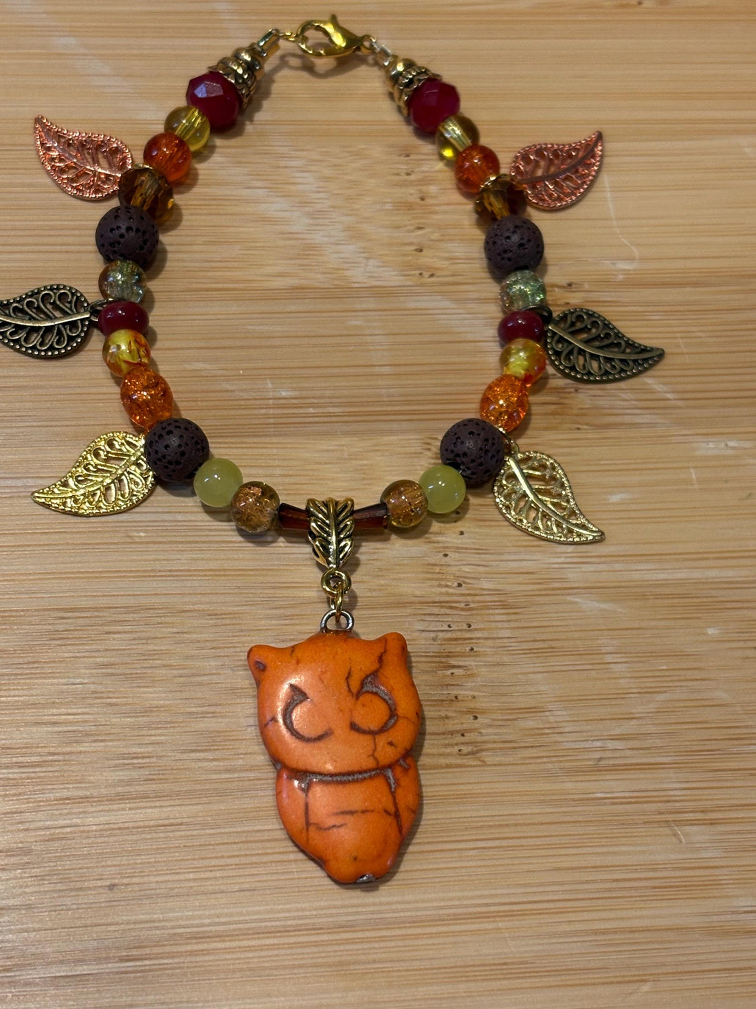 Autumn Owl - Handmade Beaded Charm Bracelet