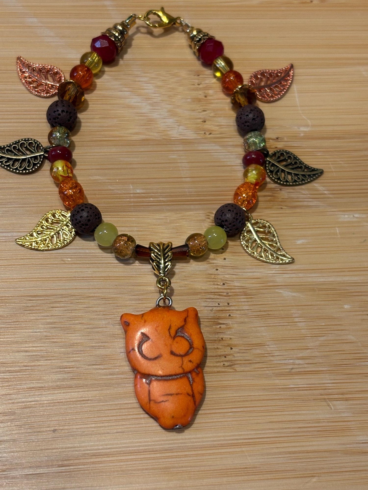 Autumn Owl - Handmade Beaded Charm Bracelet