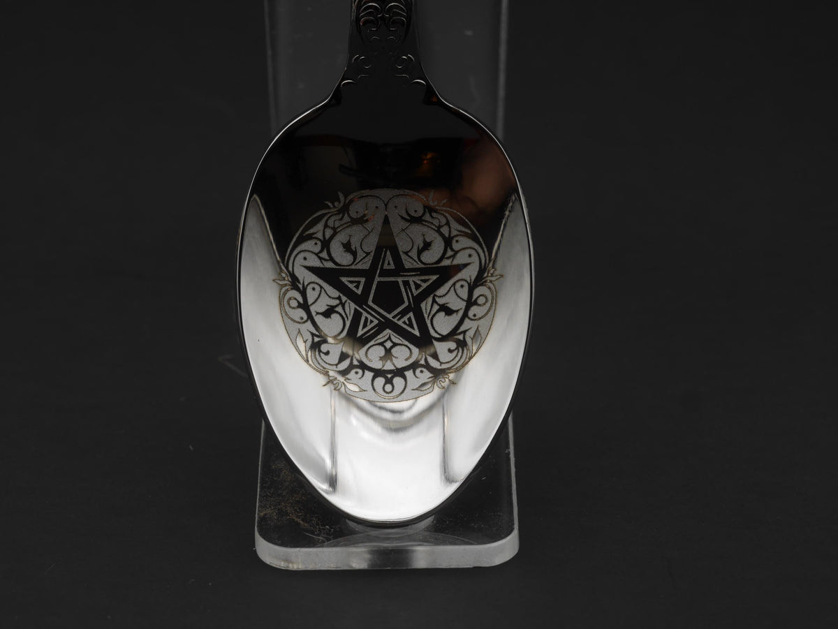 Ornate Pentagram Witches Teaspoon For Stirring In Intent - Engraved Stainless Steel