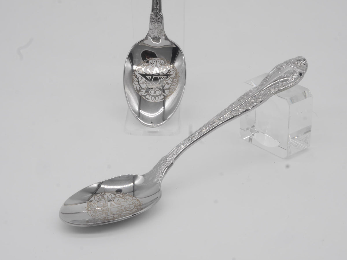 Ornate Pentagram Witches Teaspoon For Stirring In Intent - Engraved Stainless Steel