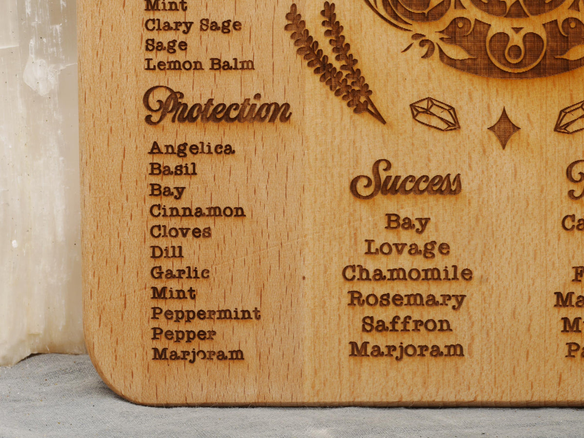 Large Kitchen Witchery Wood Cutting Board: Plant Uses, Pagan Decor