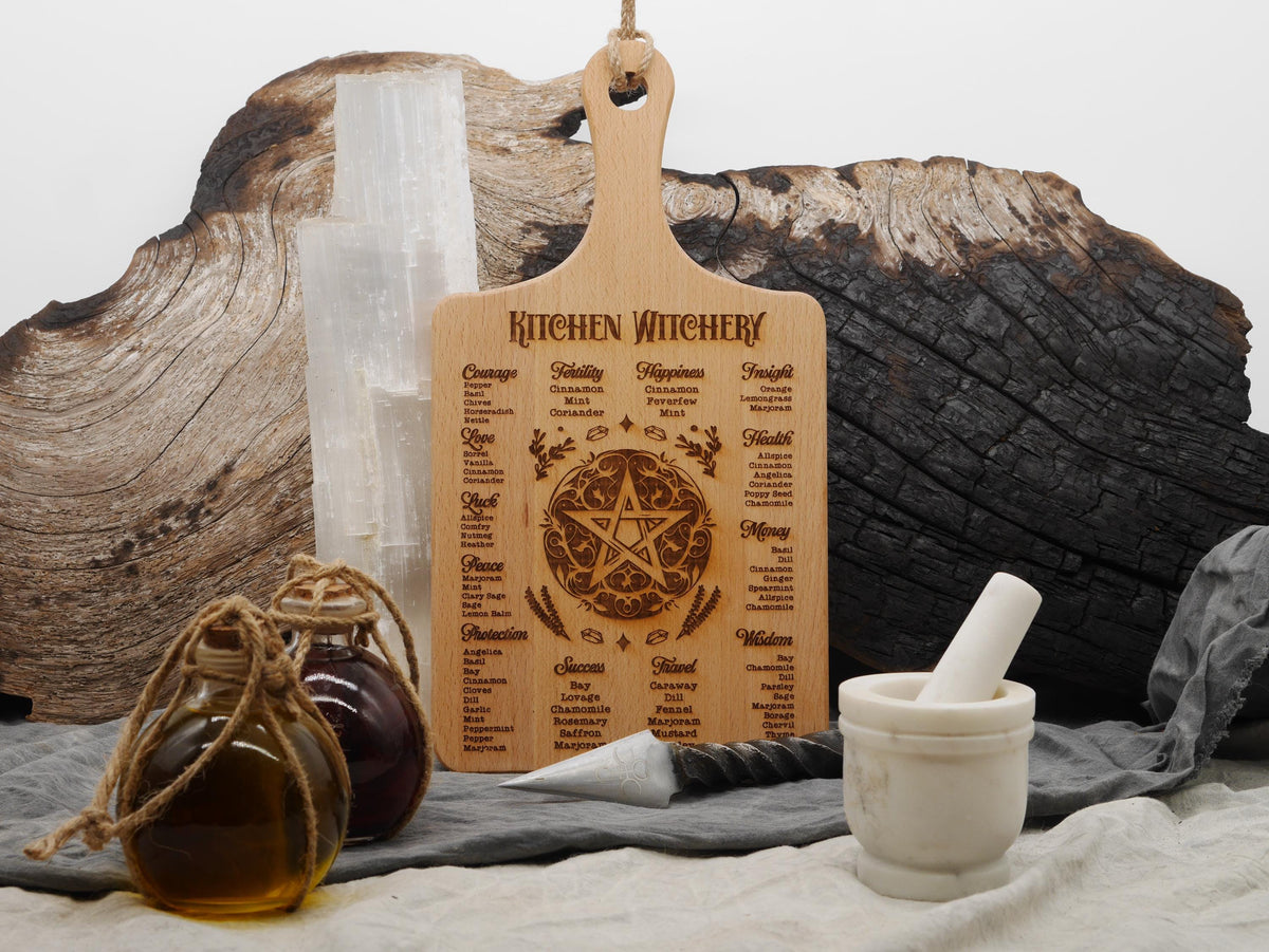 Large Kitchen Witchery Wood Cutting Board: Plant Uses, Pagan Decor