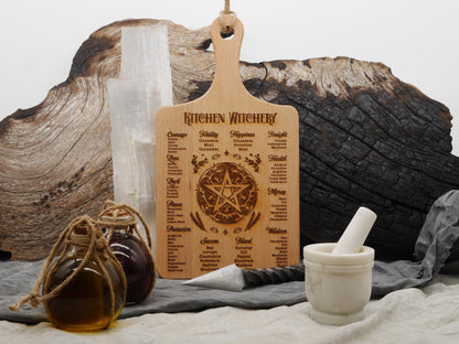 Large Kitchen Witchery Wood Cutting Board: Plant Uses, Pagan Decor