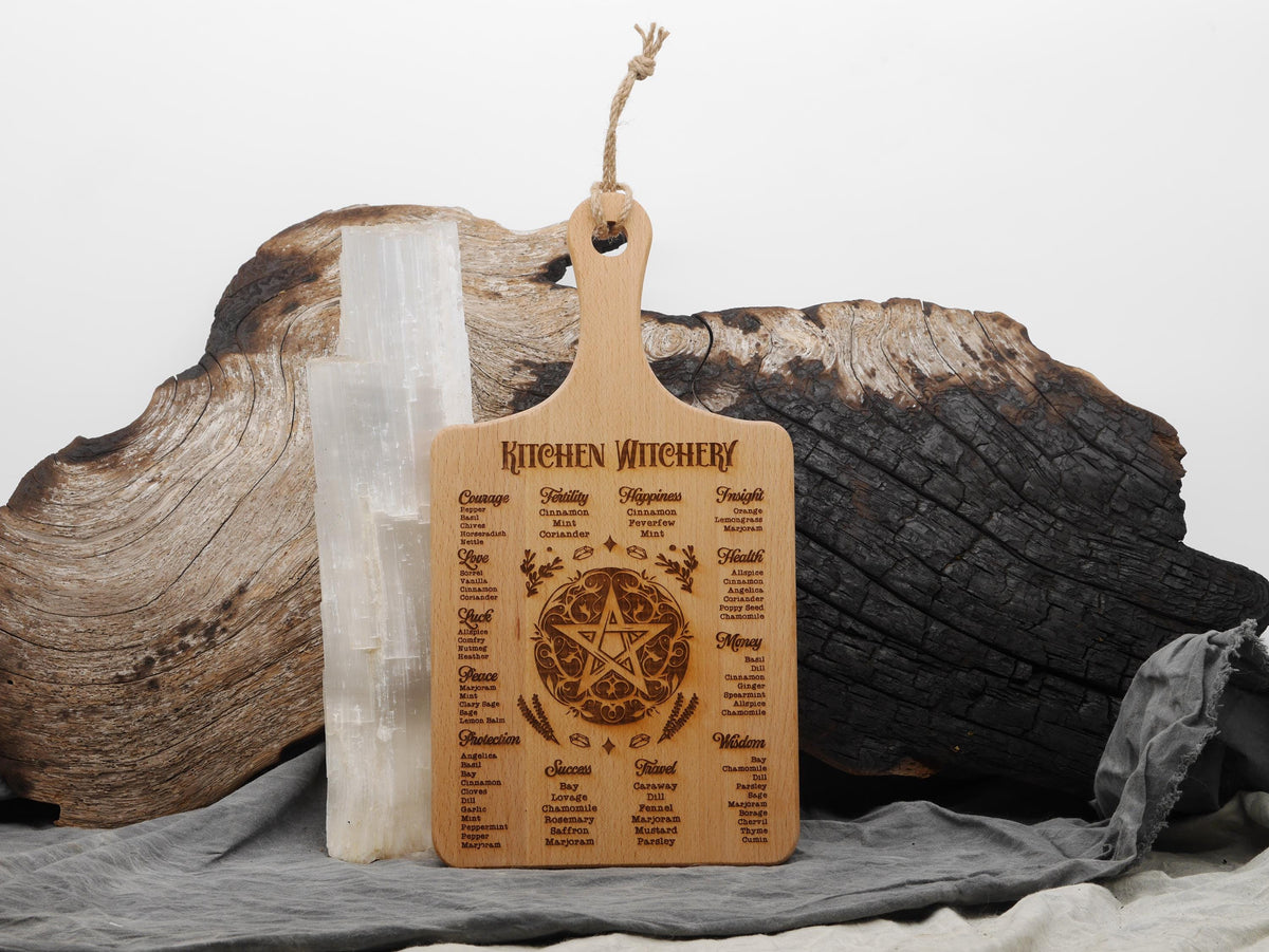 Large Kitchen Witchery Wood Cutting Board: Plant Uses, Pagan Decor