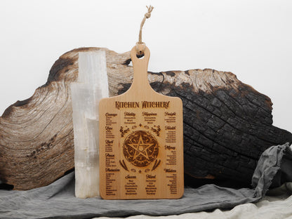 Large Kitchen Witchery Wood Cutting Board: Plant Uses, Pagan Decor