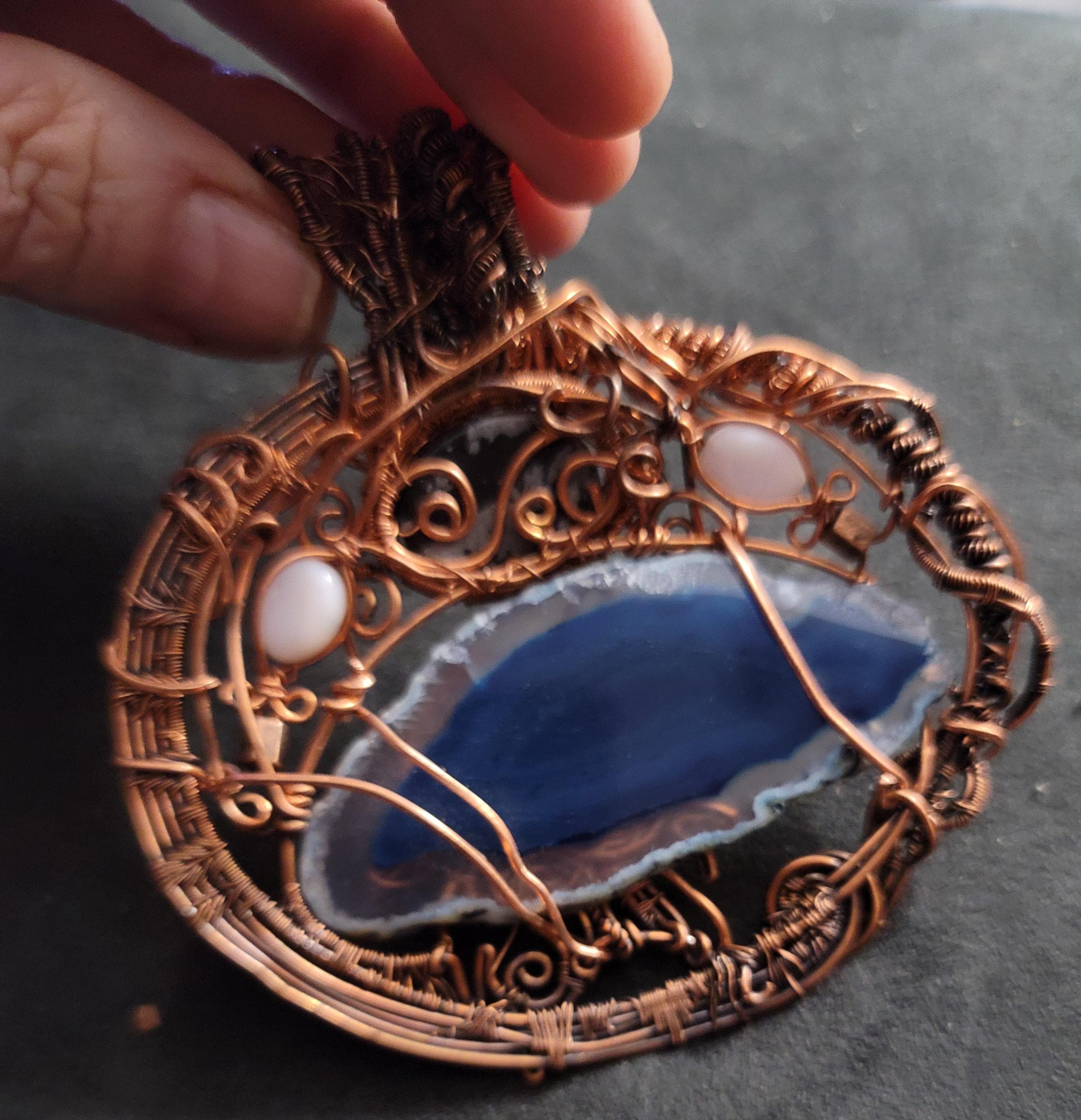 Copper spirit animal wolf necklace men, bohemian jewelry women, copper jewelry handmade, coyote necklace, southwestern,wolf, agate, amethyst