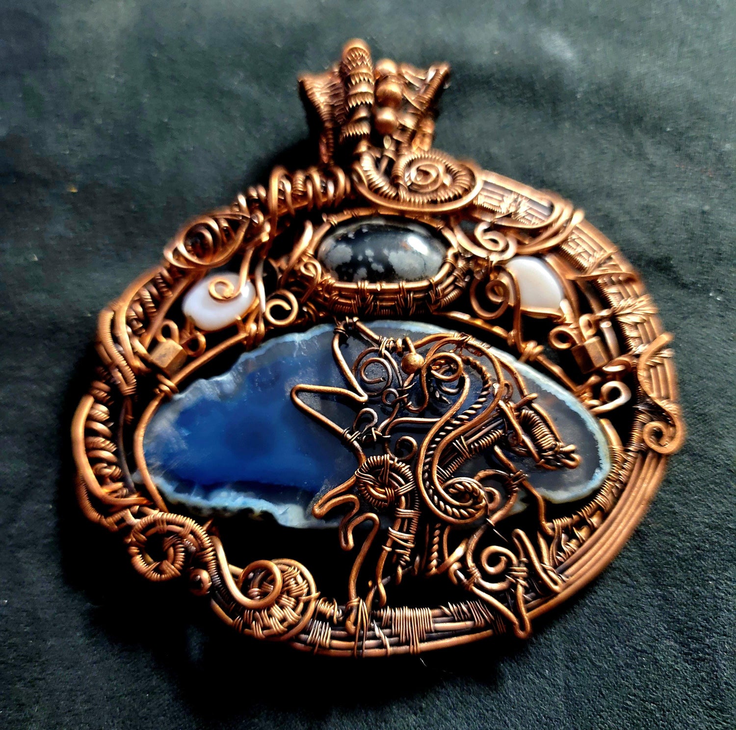 Copper spirit animal wolf necklace men, bohemian jewelry women, copper jewelry handmade, coyote necklace, southwestern,wolf, agate, amethyst