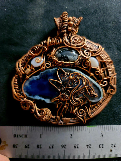 Copper spirit animal wolf necklace men, bohemian jewelry women, copper jewelry handmade, coyote necklace, southwestern,wolf, agate, amethyst