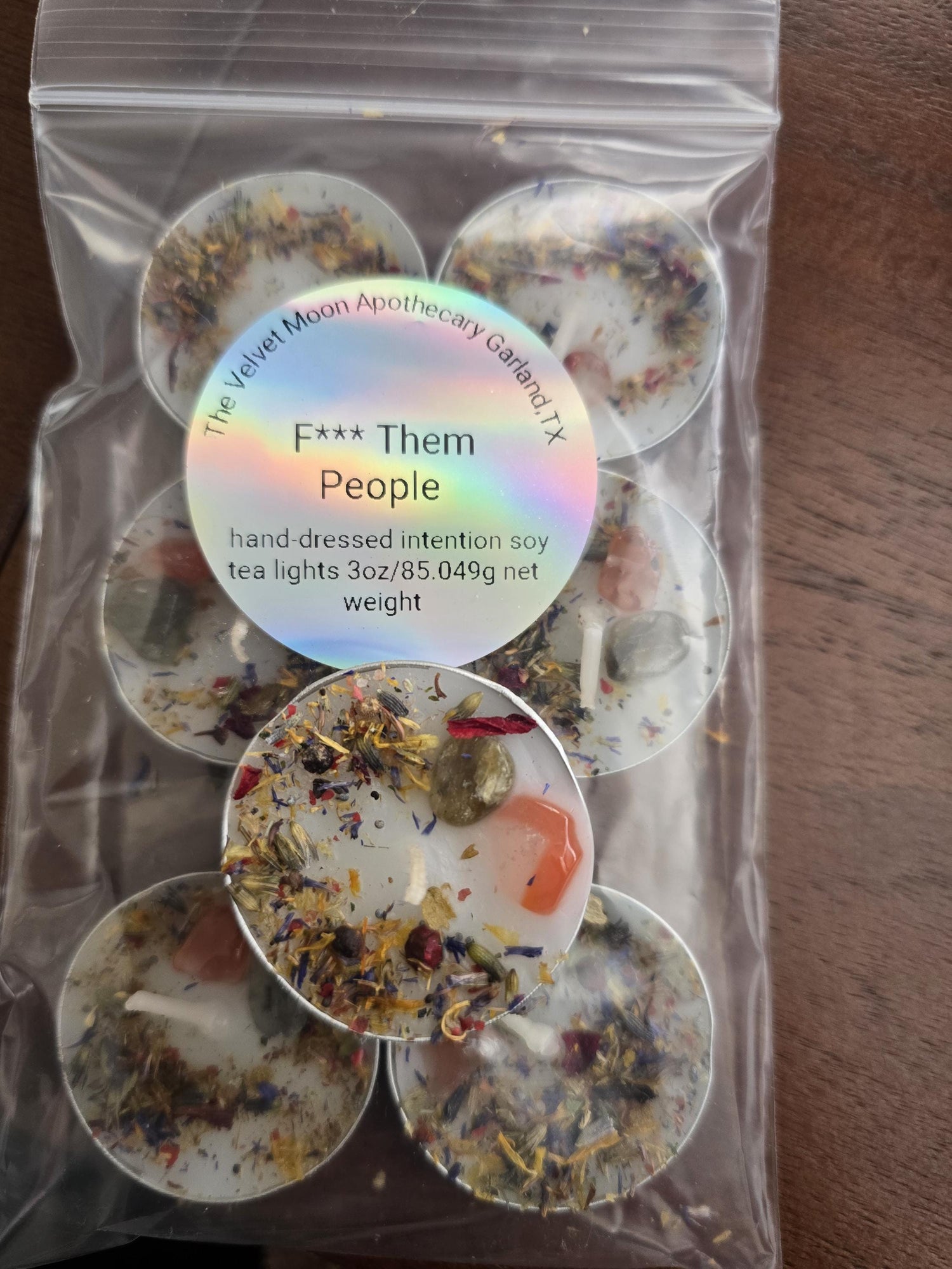 Handcrafted Intention Tea Lights | Dressed Ritual Candles with Herbs &amp; Crystals,Love, Protection, Money, Spellwork