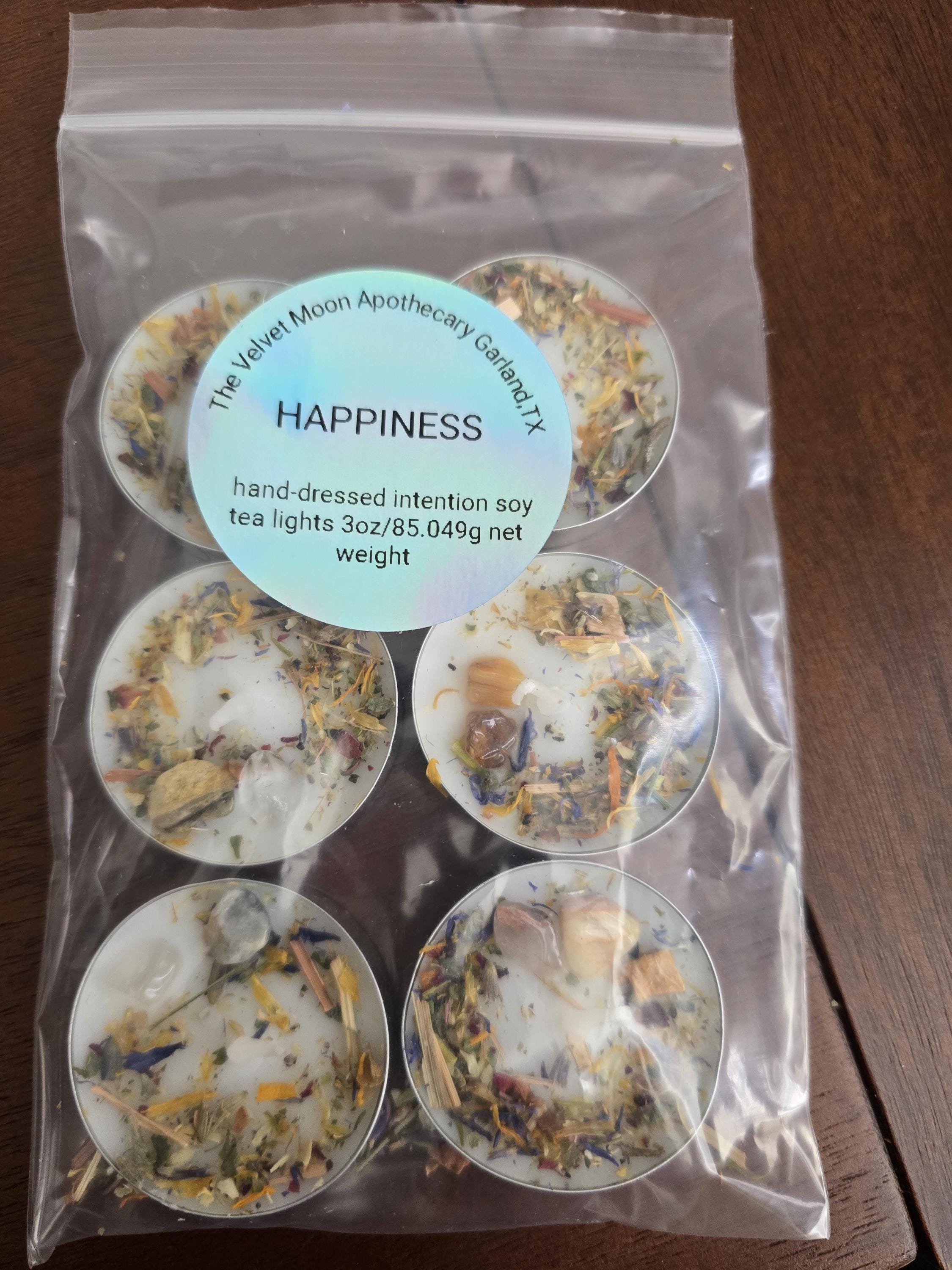 Handcrafted Intention Tea Lights | Dressed Ritual Candles with Herbs &amp; Crystals,Love, Protection, Money, Spellwork