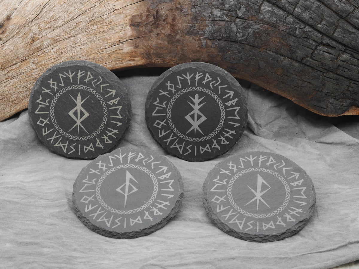 Norse Pagan Bind Rune Altar / Coaster Set of Four - Protection - Health - Love - Prosperity
