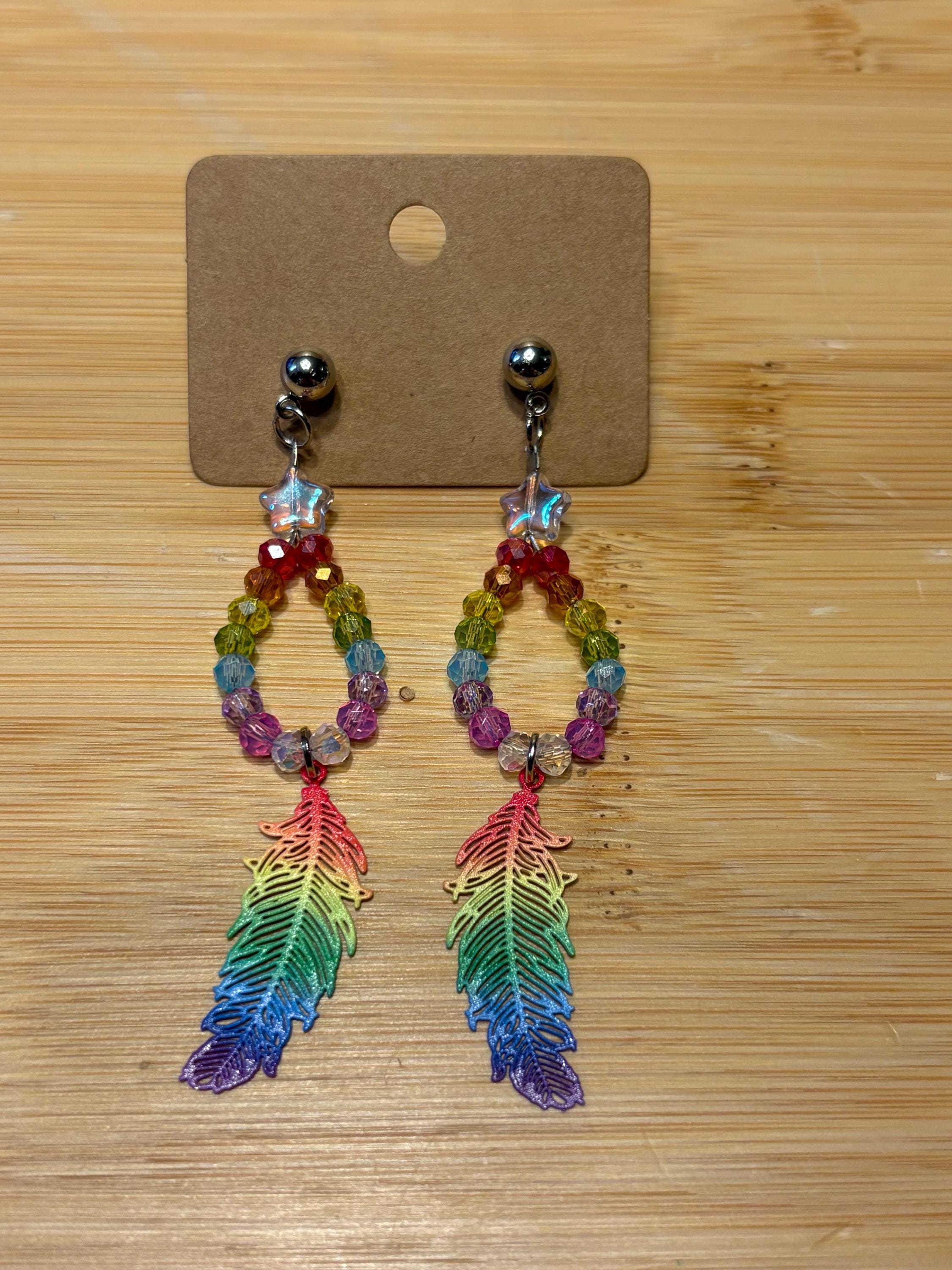 Soft Feathers - Handmade Beaded Earrings